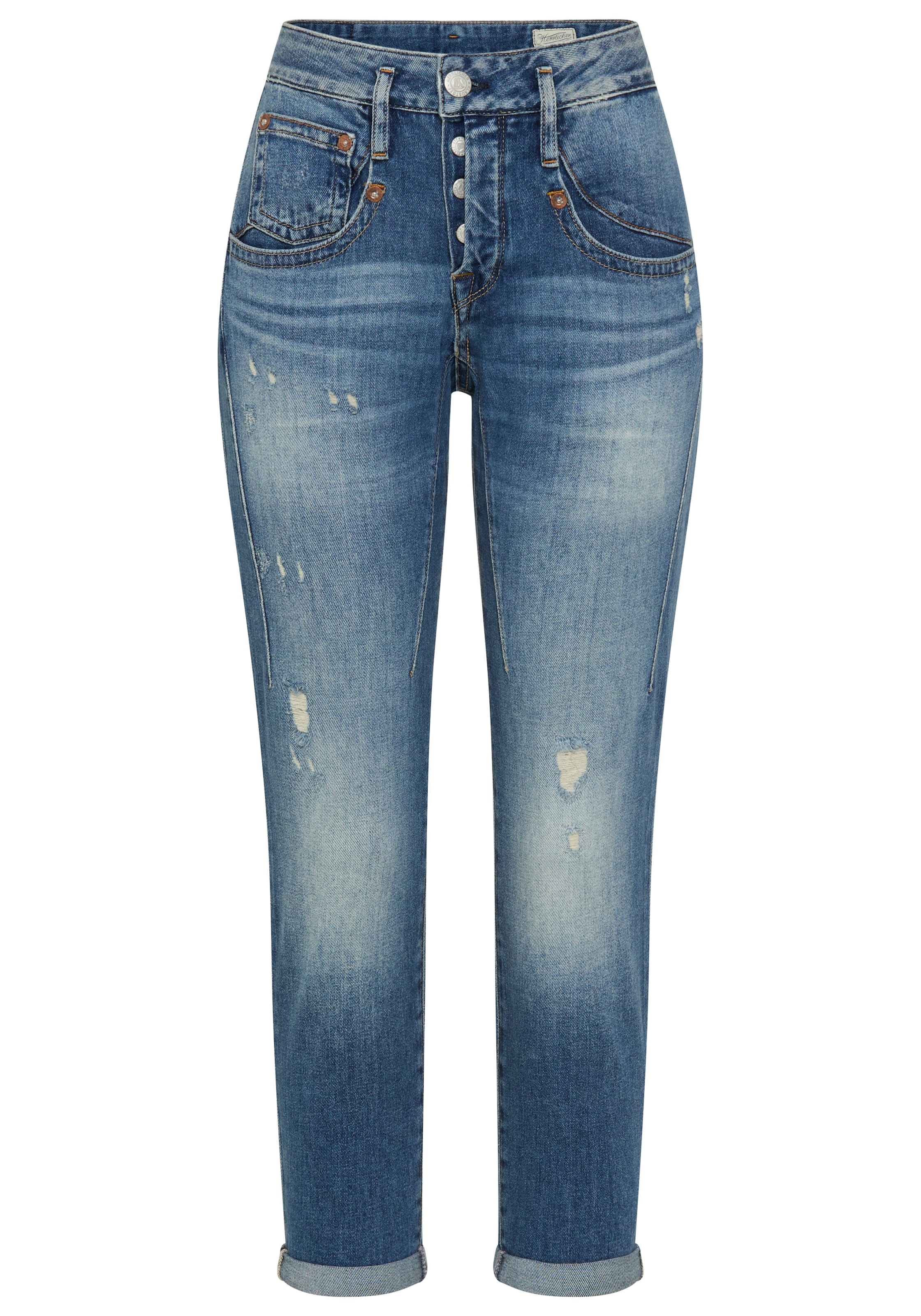 Herrlicher Jeans boyfriend »Shyra Cropped Denim Stretch« mit Abnähern, Umschlagsaum