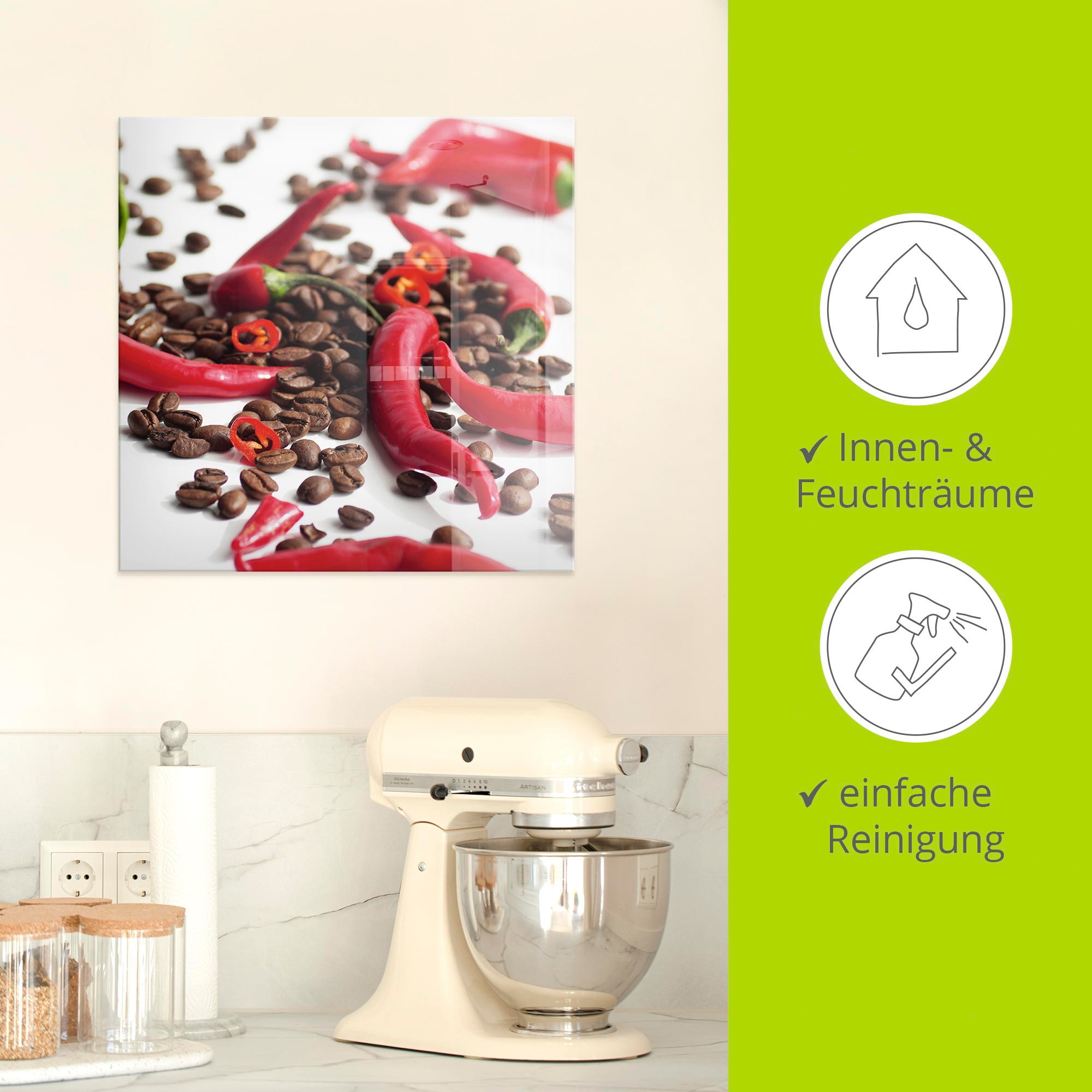 Artland Tableau en verre »Frische Chili auf Kaffee« 1 cuis tlg. in verschiedenen Grössen