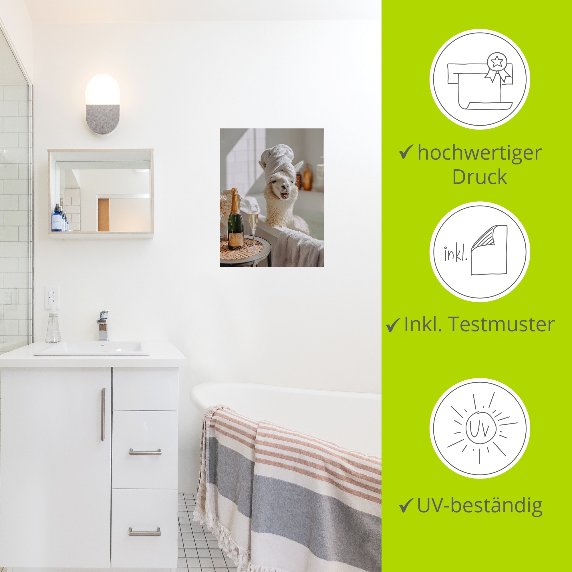 Artland Wandbild »Lama in der Badewanne« 1 Stk. tlg. als Alubild, Leinwandbild, Poster, Wandaufkleber in verschied. Grössen