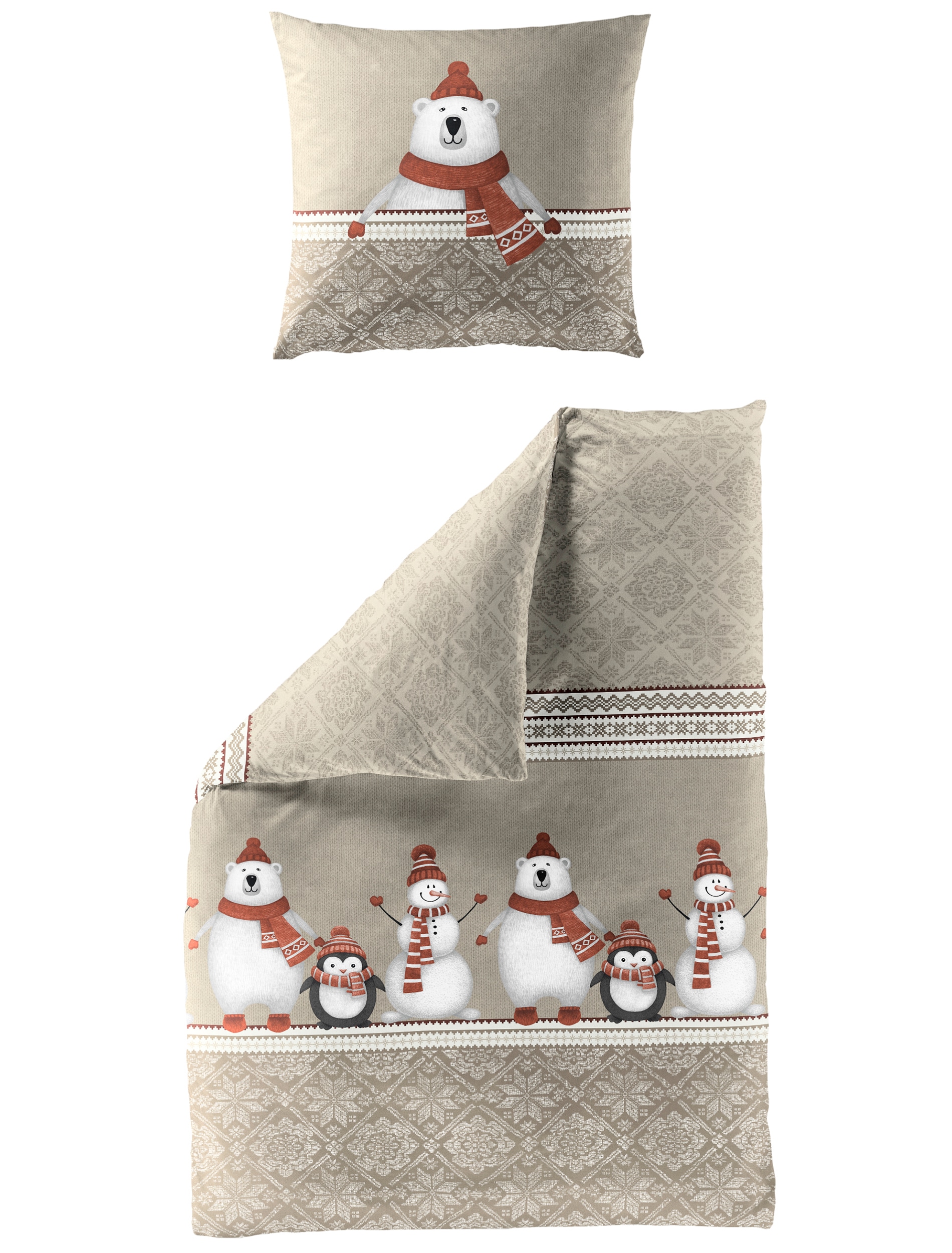 BIERBAUM Bettwäsche »Eisbären in Gr. 135x200 oder 155x220 cm, ideal für Weihnachten«, Biber kuschelig warm im Winter, Weihnachtsbettwäsche, Winter