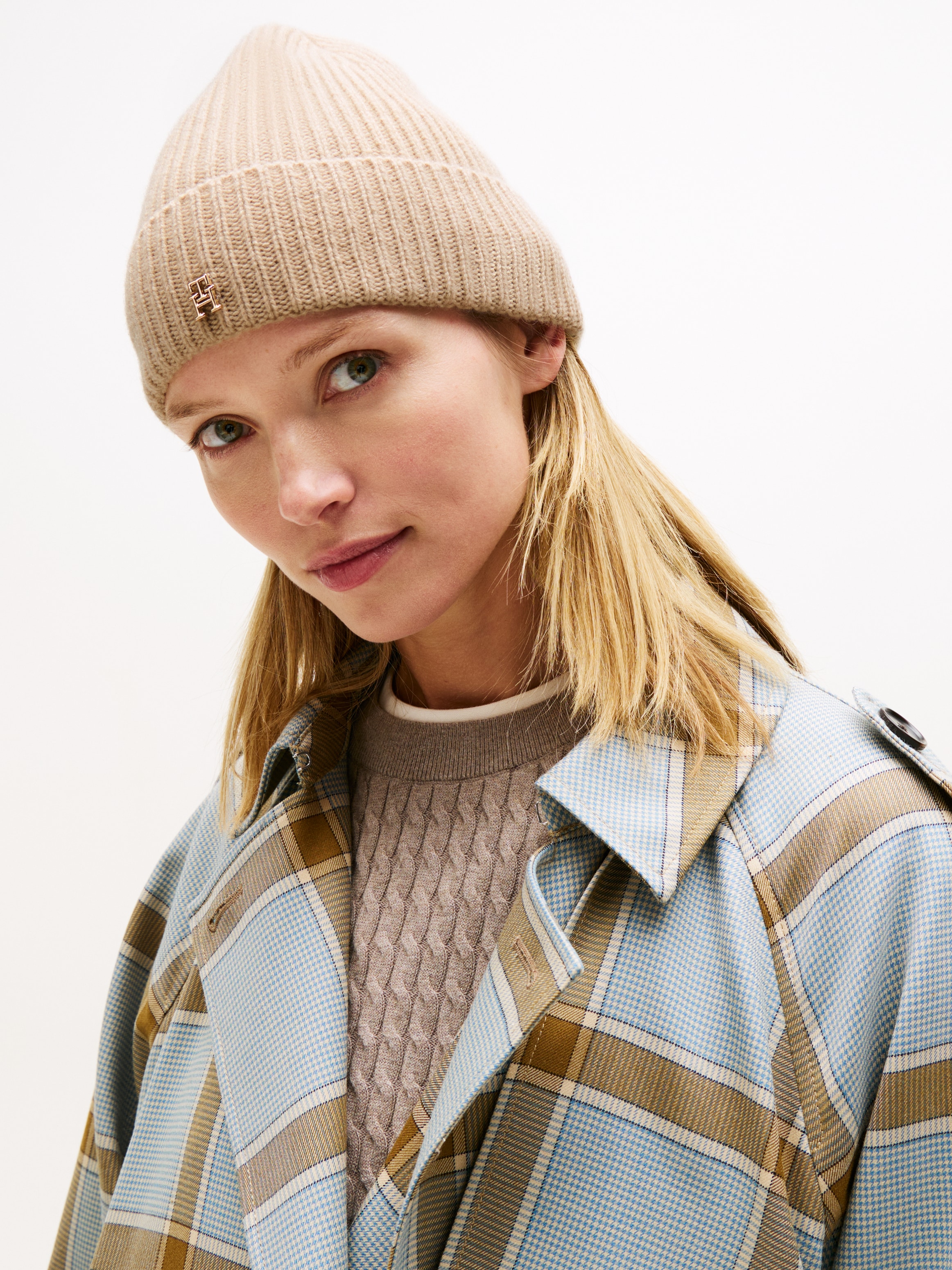 Tommy Hilfiger Beanie »TH CASHMERE« aus Rippstrick, Umschlag