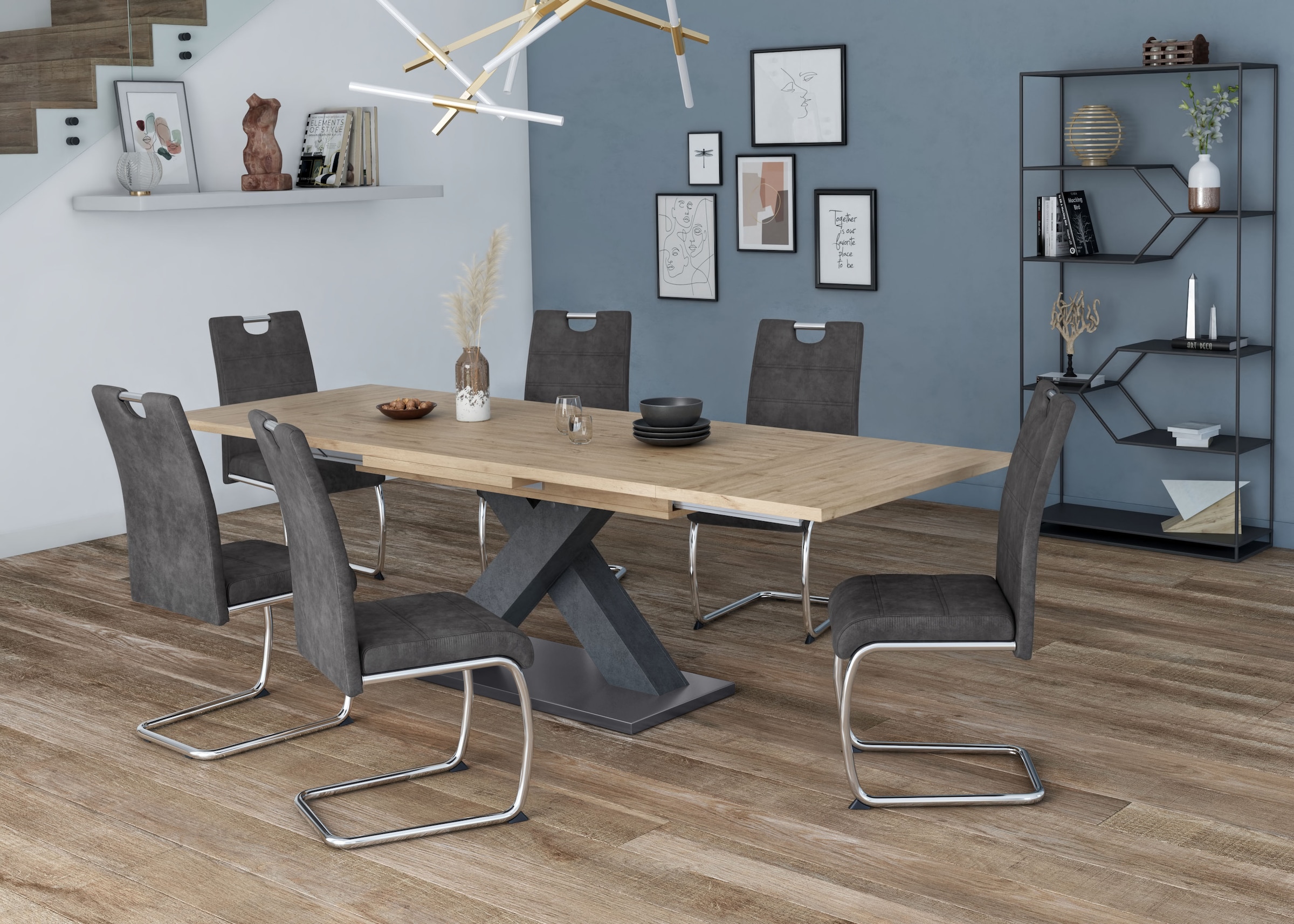 Mäusbacher Esstisch »Komfort Tisch TOPSELLER!«, (OTTOs Choice), Mäusbacher Esstisch mit X Gestell und Bodenplatte. Breite 160-260