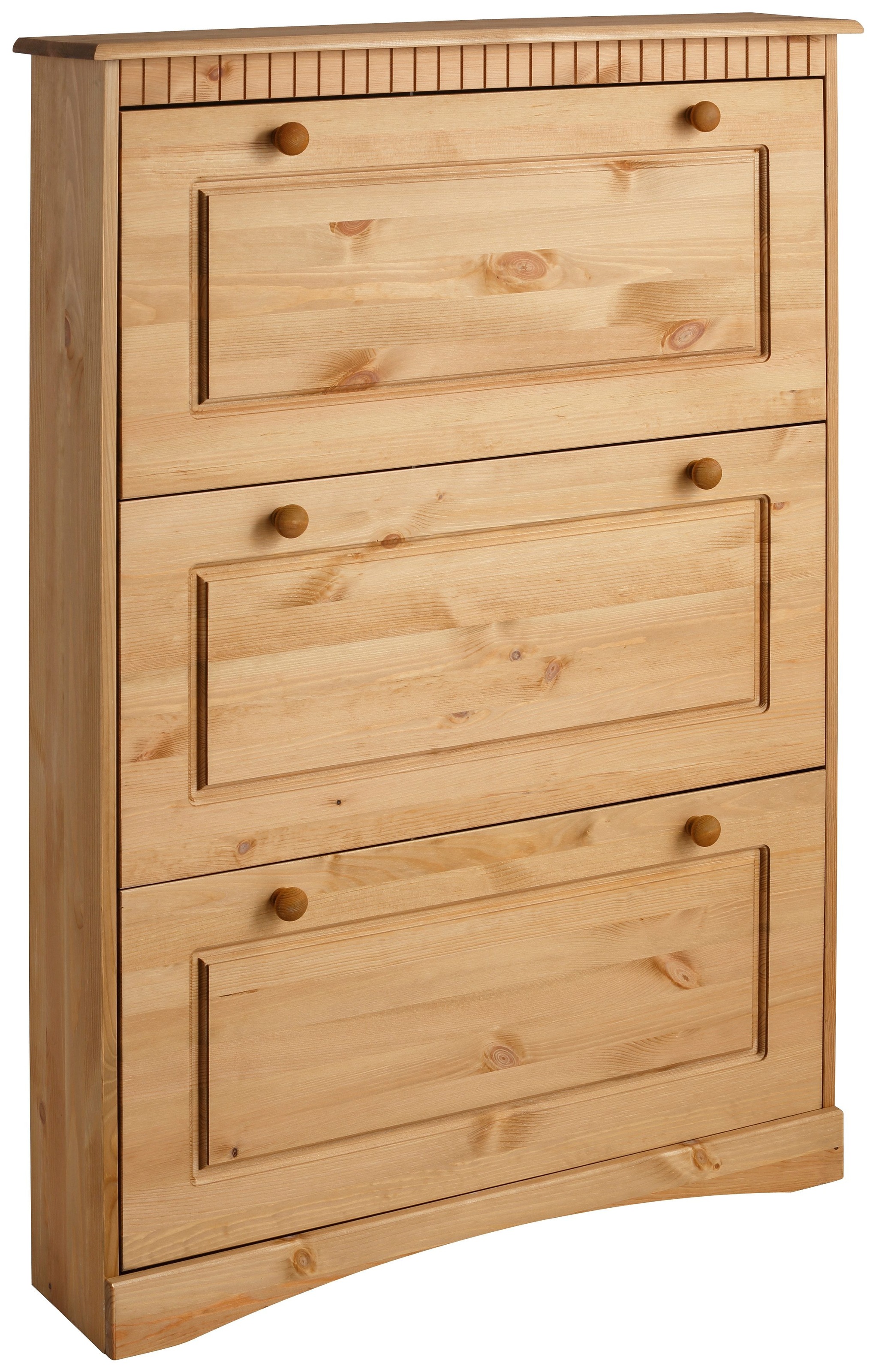 Image of GOODproduct Schuhschrank "Rustic" aus massiver Kiefer, 3 Schuhklappen, für 9-11 Paar, Kassettenoptik