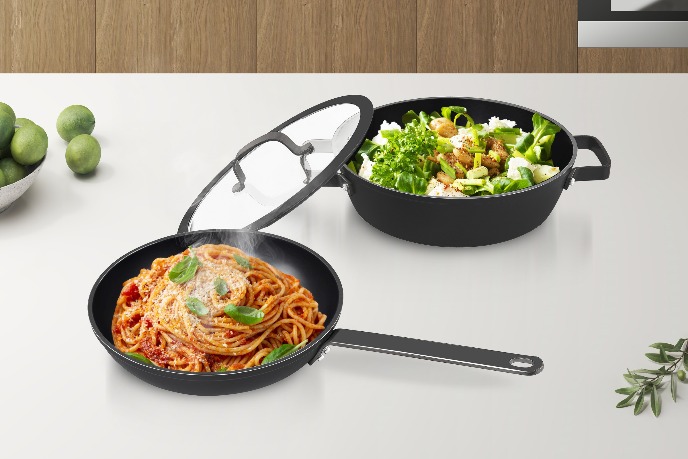Hanseatic Pfannen-Set »ALU PRO«, Aluminium, (Set, 3 tlg., 1x Pfanne 24 cm, 1x Servierpfanne 28 cm mit Deckel), Profi Pfannen mit Antihaftbeschichtung, für alle Herdarten, Induktion