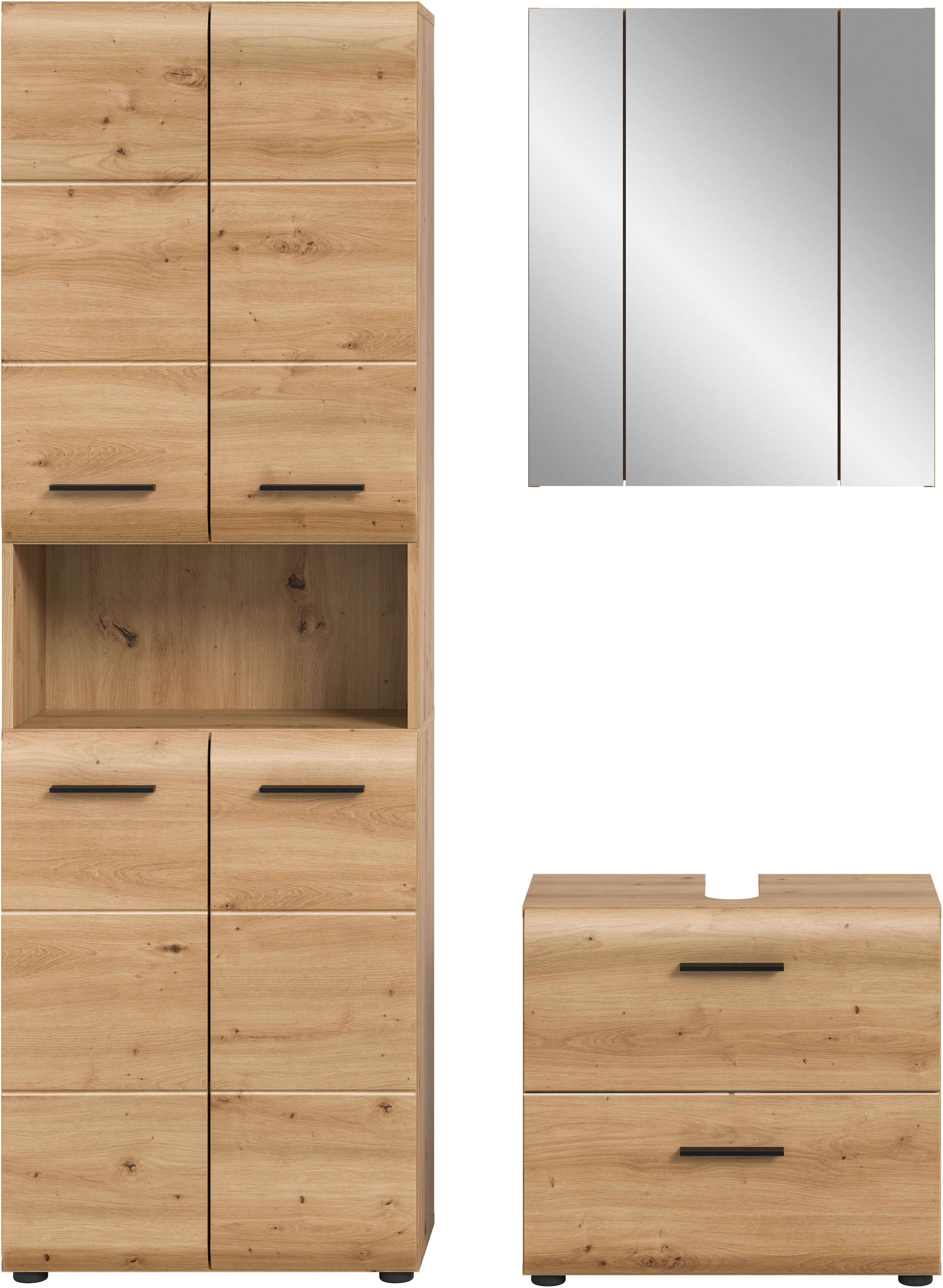 welltime Ensemble de meubles de salle de bain »FLORENZ,  3-teilige Badkombination, hochwertige MDF-Front« Ensemble, best. aus: 1 Hochschrank, 1 Waschbeckenunterschrank, 1 Spiegelschrank, 3 cuis tlg.
