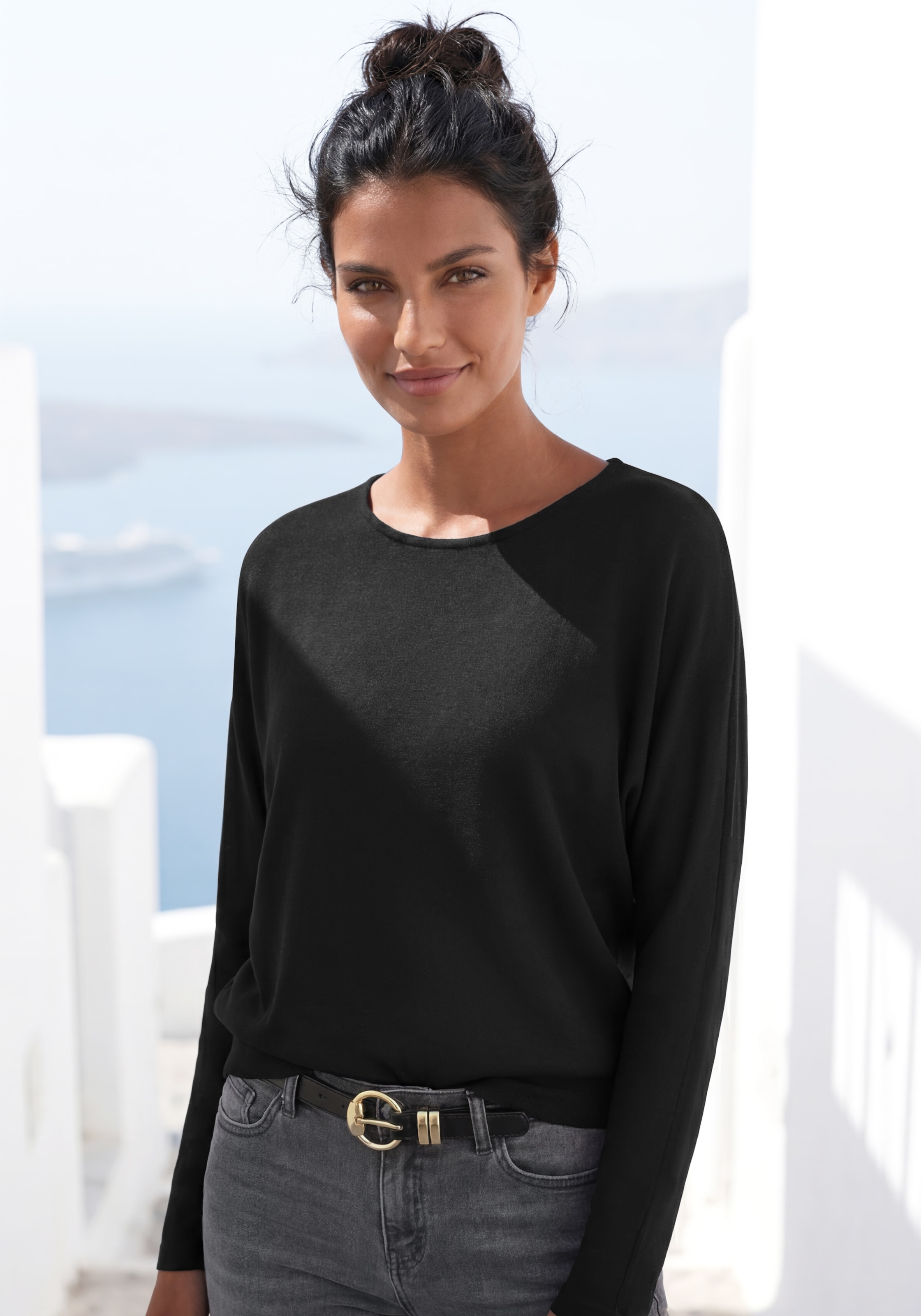 Vivance T-shirt à manches longues »mit breitem Bund« en maille fine structurée et aérée avec viscose