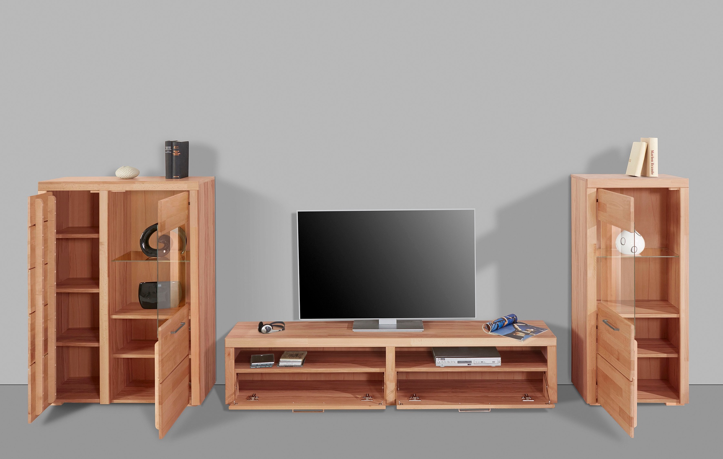 Home affaire Wohnwand »Falco«, (Set, 3 St., 3), Fronten aus Massivholz