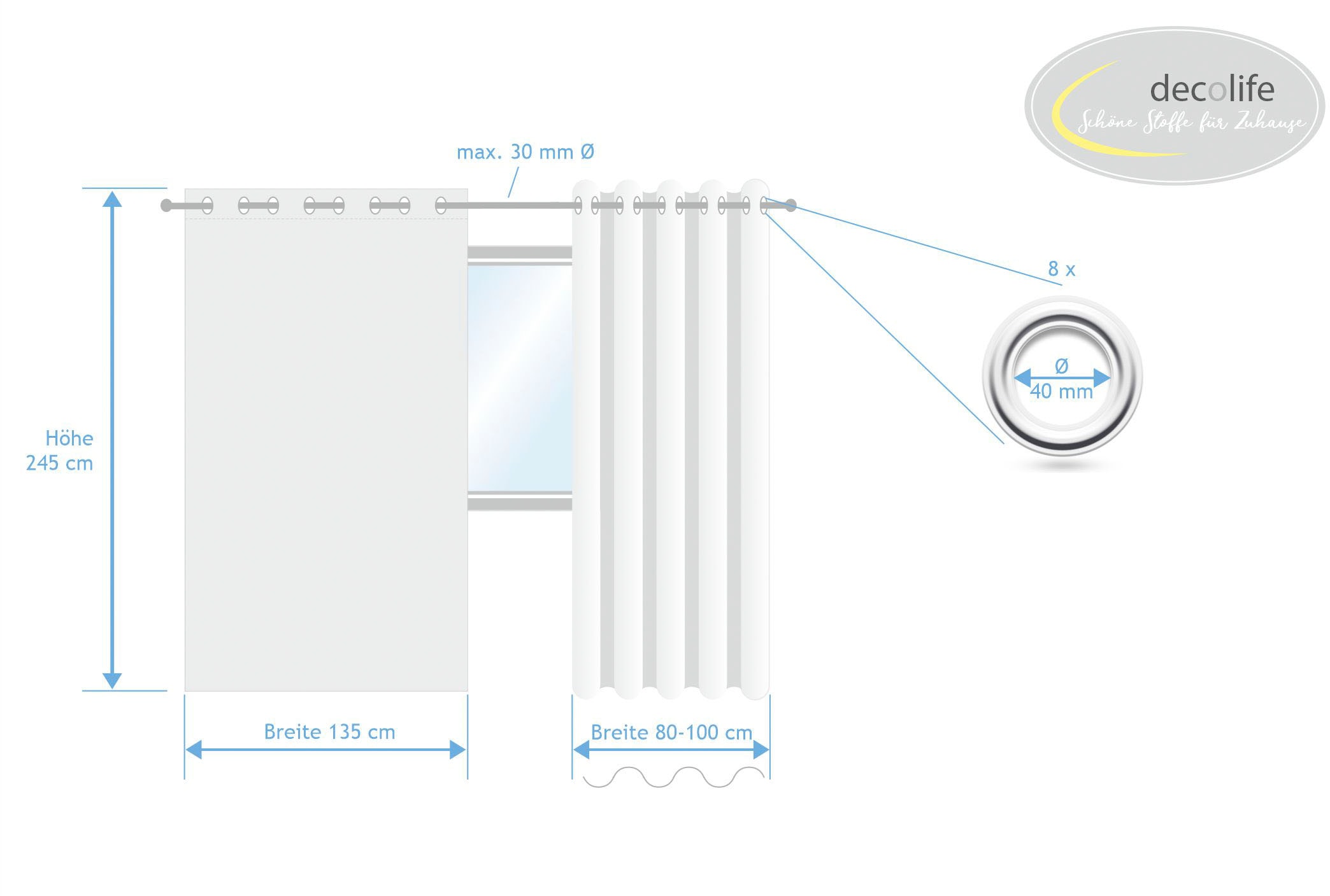 decolife Gardine »Alia« Ösen 1 Stk. tlg. weisse transparent-dichte Blocksteifen