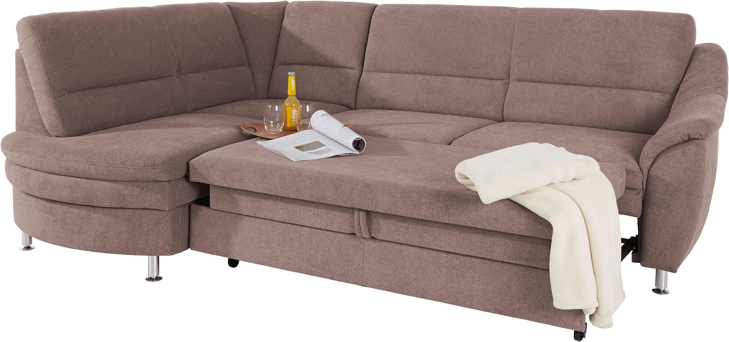 Places of Style Ecksofa »Cardoso L-Form«, Federkern, wahlweise mit Bett, Schubkasten