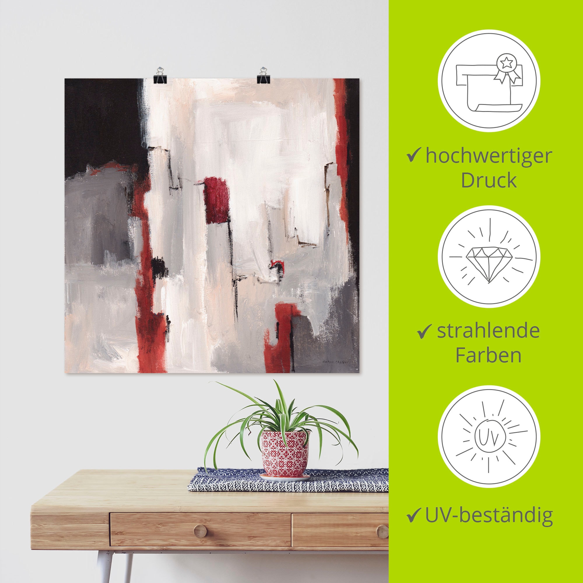 Artland Wandbild »Rot an Grau II«, Gegenstandslos, (1 St.), als Leinwandbild, Poster in verschied. Grössen