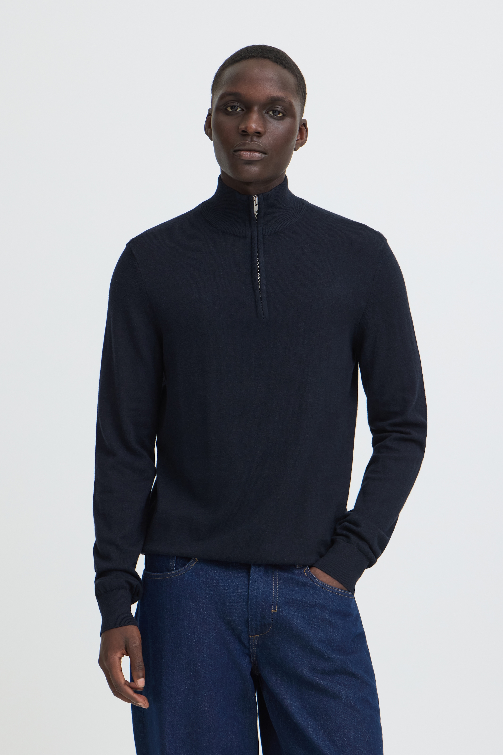 Image of Blend Stehkragenpullover "BHBAGGE HALF ZIPP KNIT" Baumwollmischung, regular fit