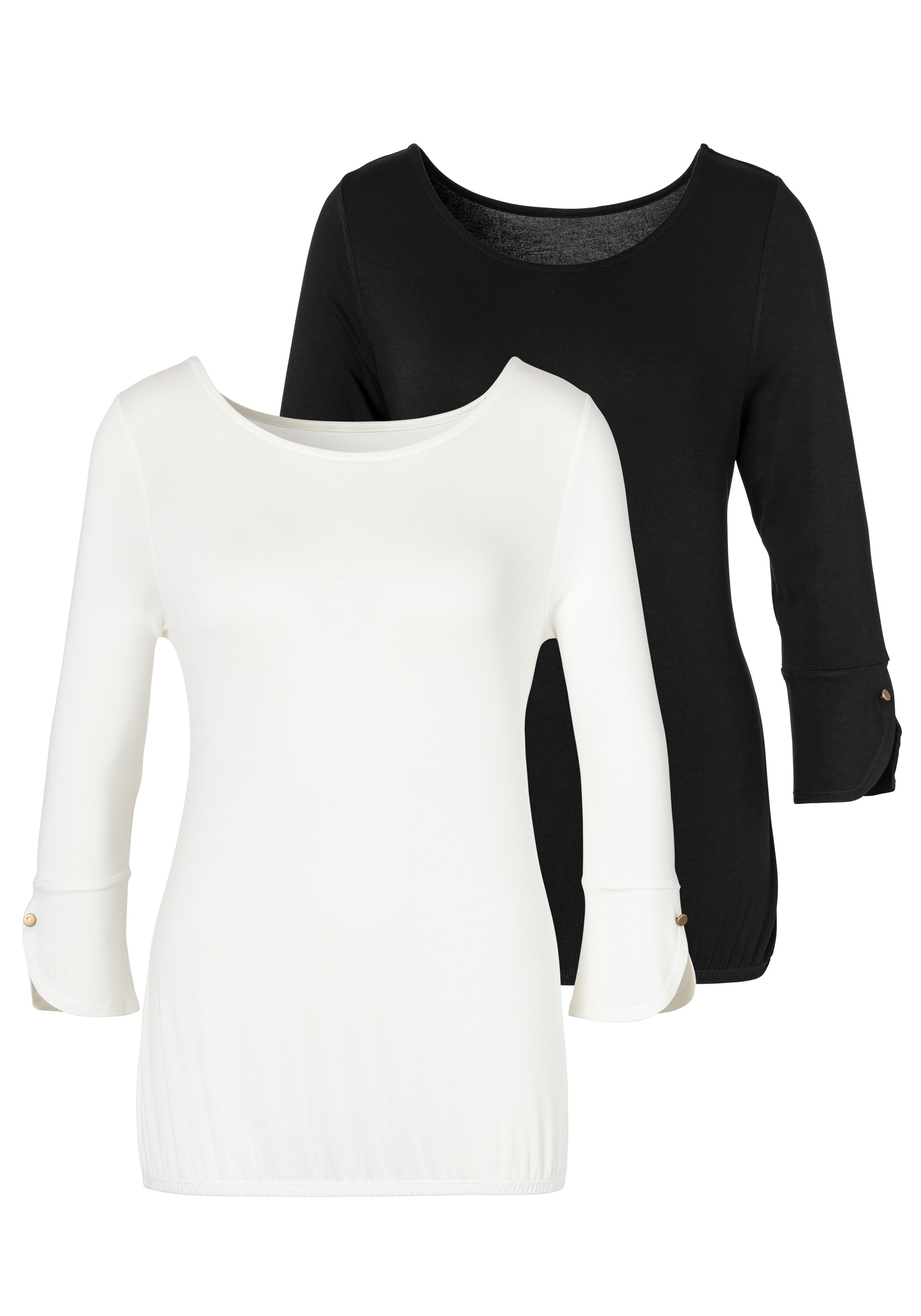 Image of Vivance 3/4-Arm-Shirt "mit Manschetten und goldfarbenen Knöpfen" 2er-Pack, aus weichem Viskose-Stretch
