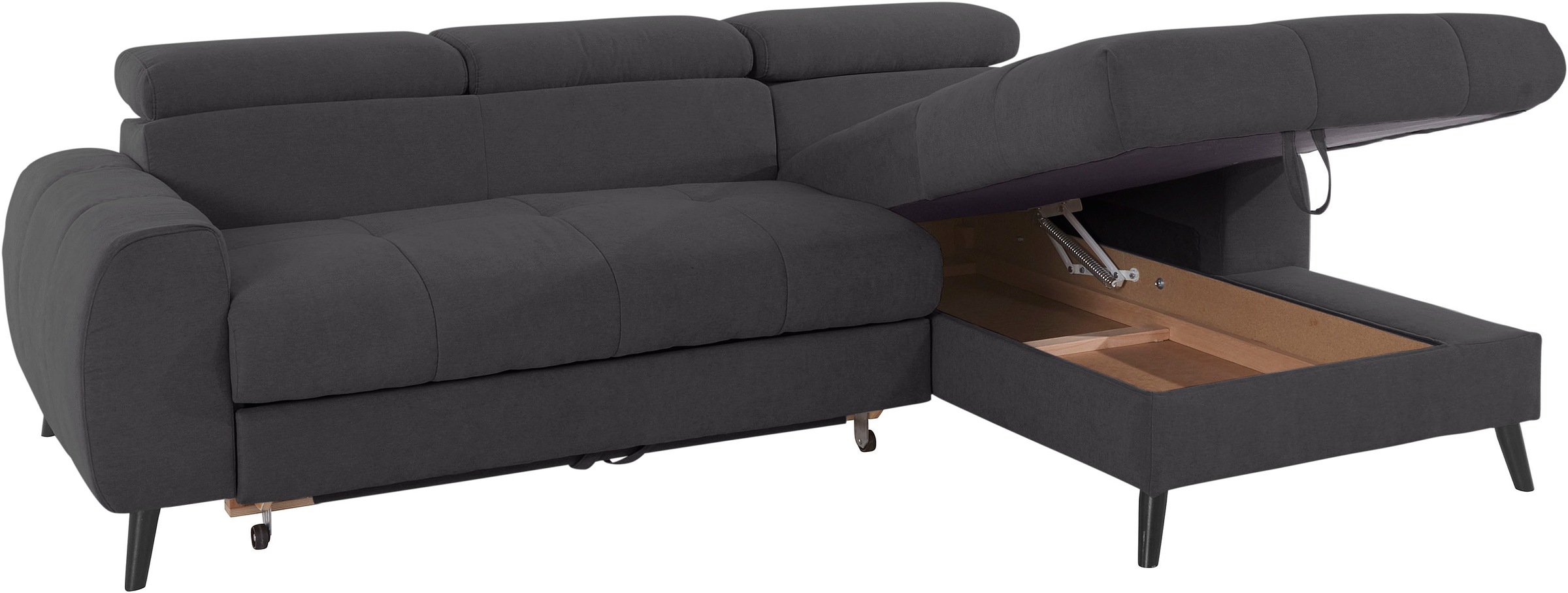 COTTA Ecksofa »Mia L-Form mit 3 Zierkissen«, wahlweise mit Bettfunktion, Bettkasten, Beleuchtung & Wireless-Charger
