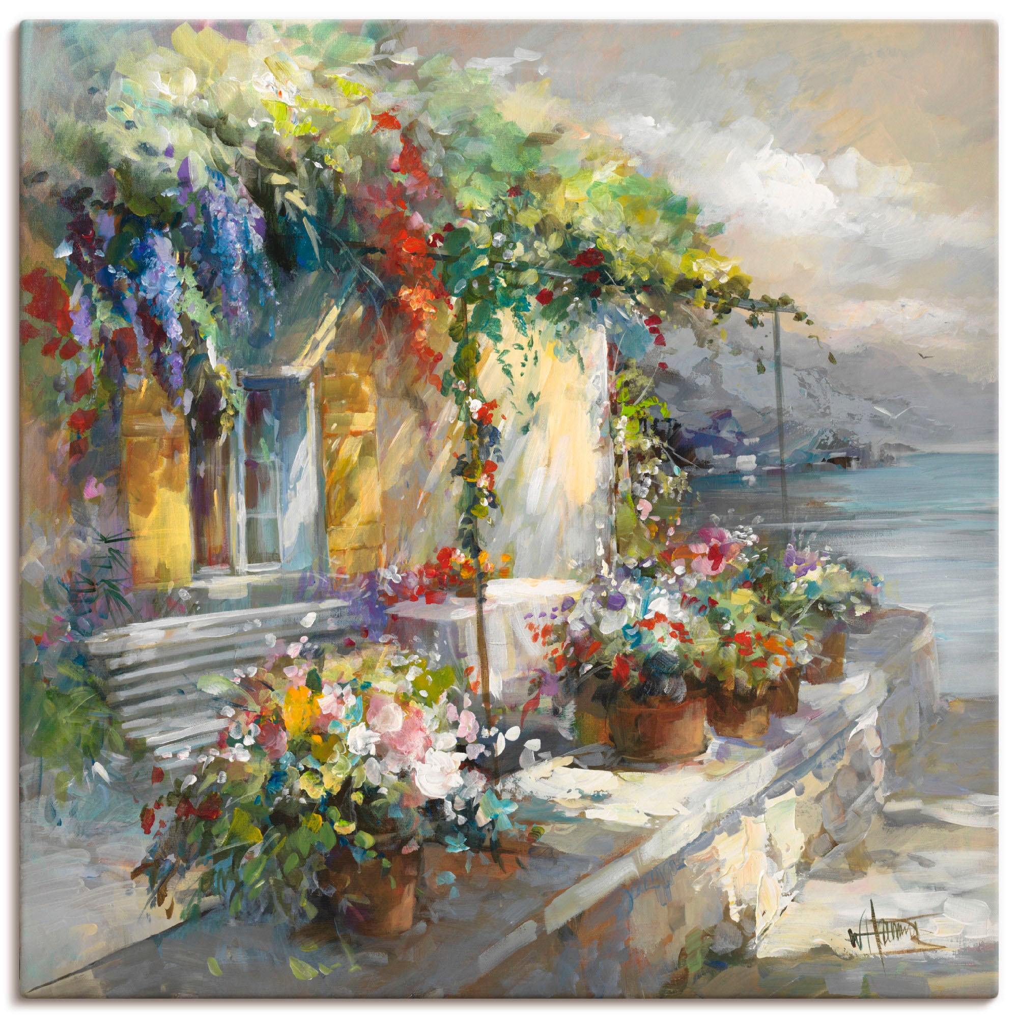Image of Artland Leinwandbild "Veranda am See" Garten 1 Stk. tlg. auf Holzrahmen gespannt