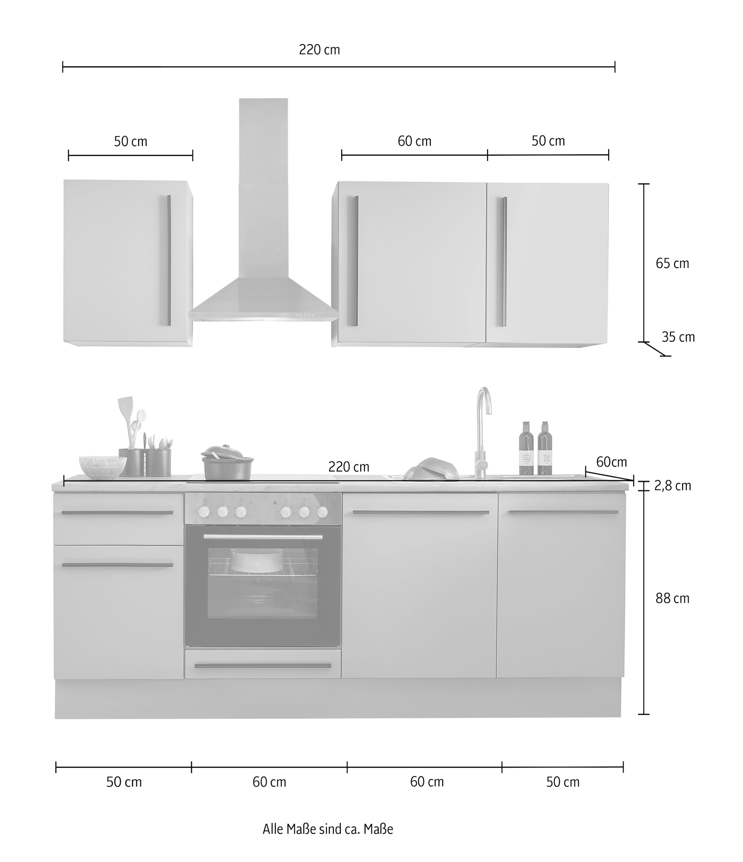 BASIC by Balculina Winkelküche »Denver, Küche BxHxT 220 x 211 x 60« Breite 220 cm, wahlweise mit E-Geräten und Induktion