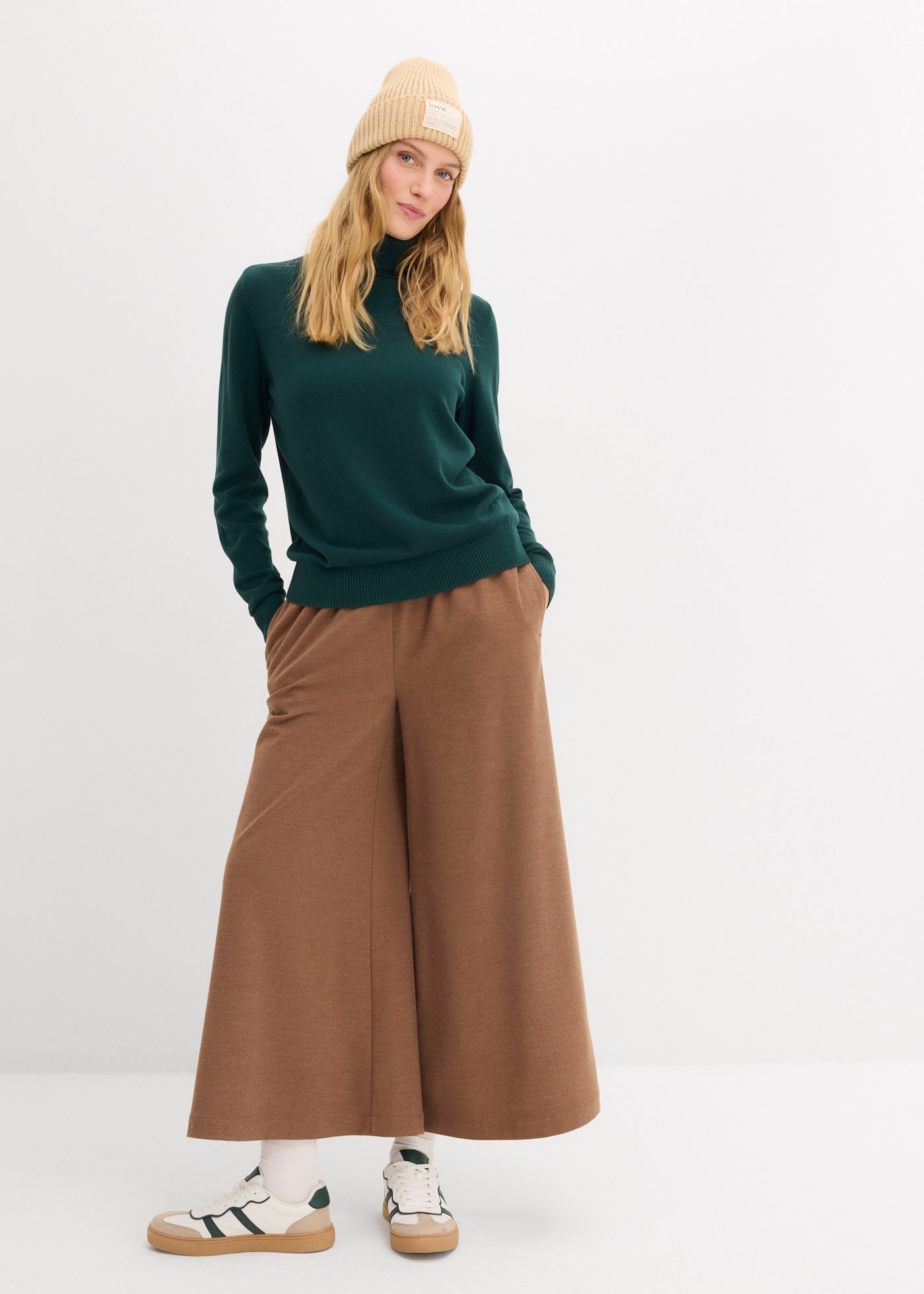 bonprix Pull à col roulé »Rollkragenpullover« aus Baumwolle und Polyamid, Rollkragen, figurbetonte Passform