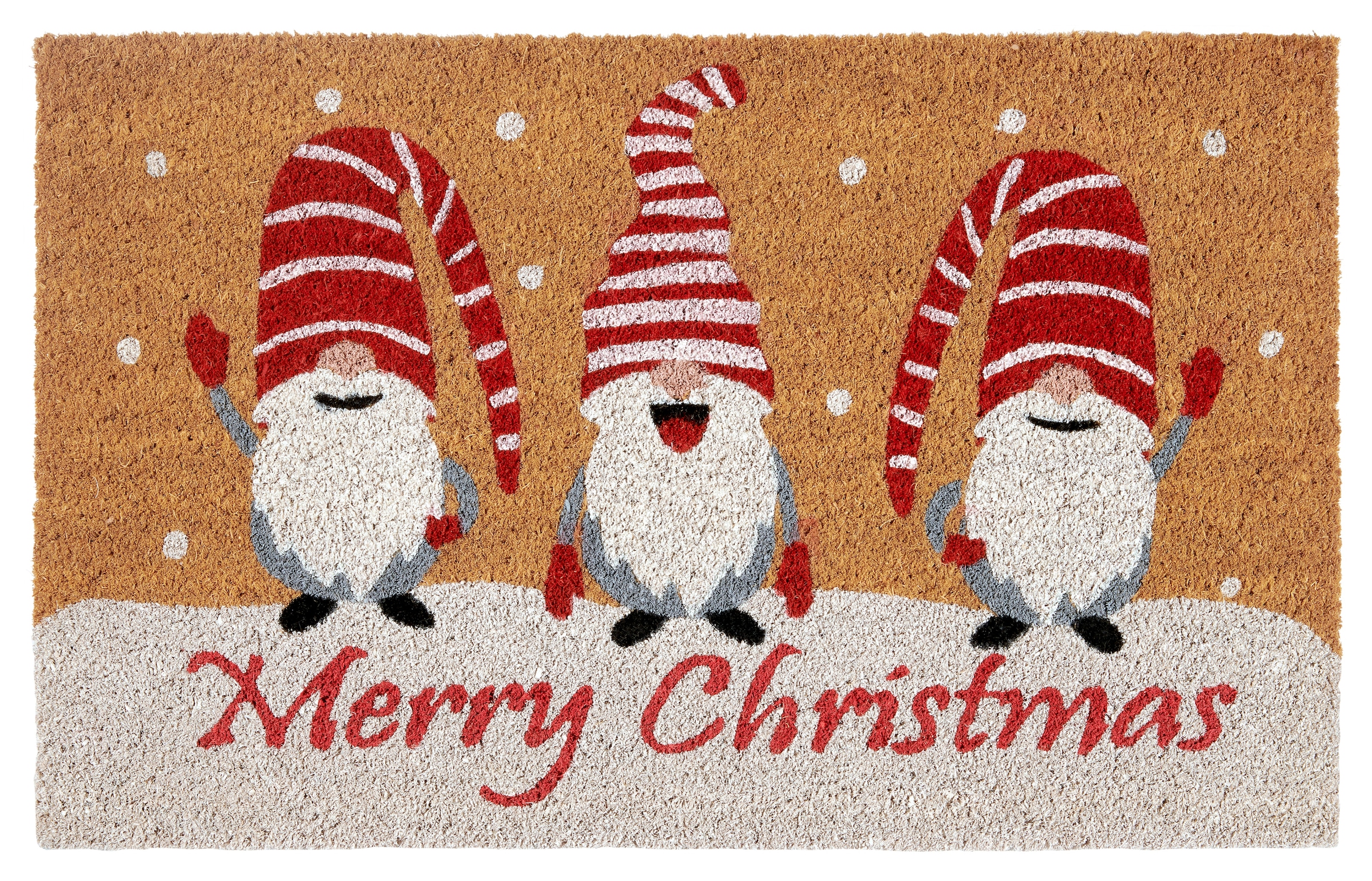 Image of HANSE Home Fussmatte "Kokos Gnomes Merry Christmas, Türmatte" rechteckig 15 mm Höhe Schmutzfangmatte, Rutschfest, Outdoor, Weihnachten, Kokosmatte, Zwerg