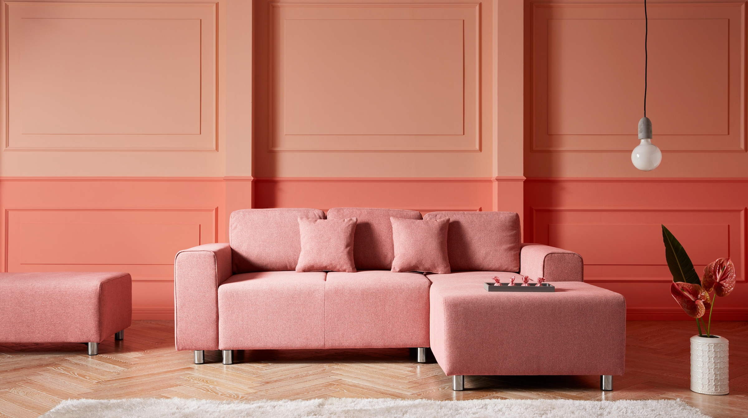 Guido Maria Kretschmer Home&Living Ecksofa »Györ«, L-Form, wahlweise mit Bettfunktion und Bettkasten incl. 2 Zierkissen