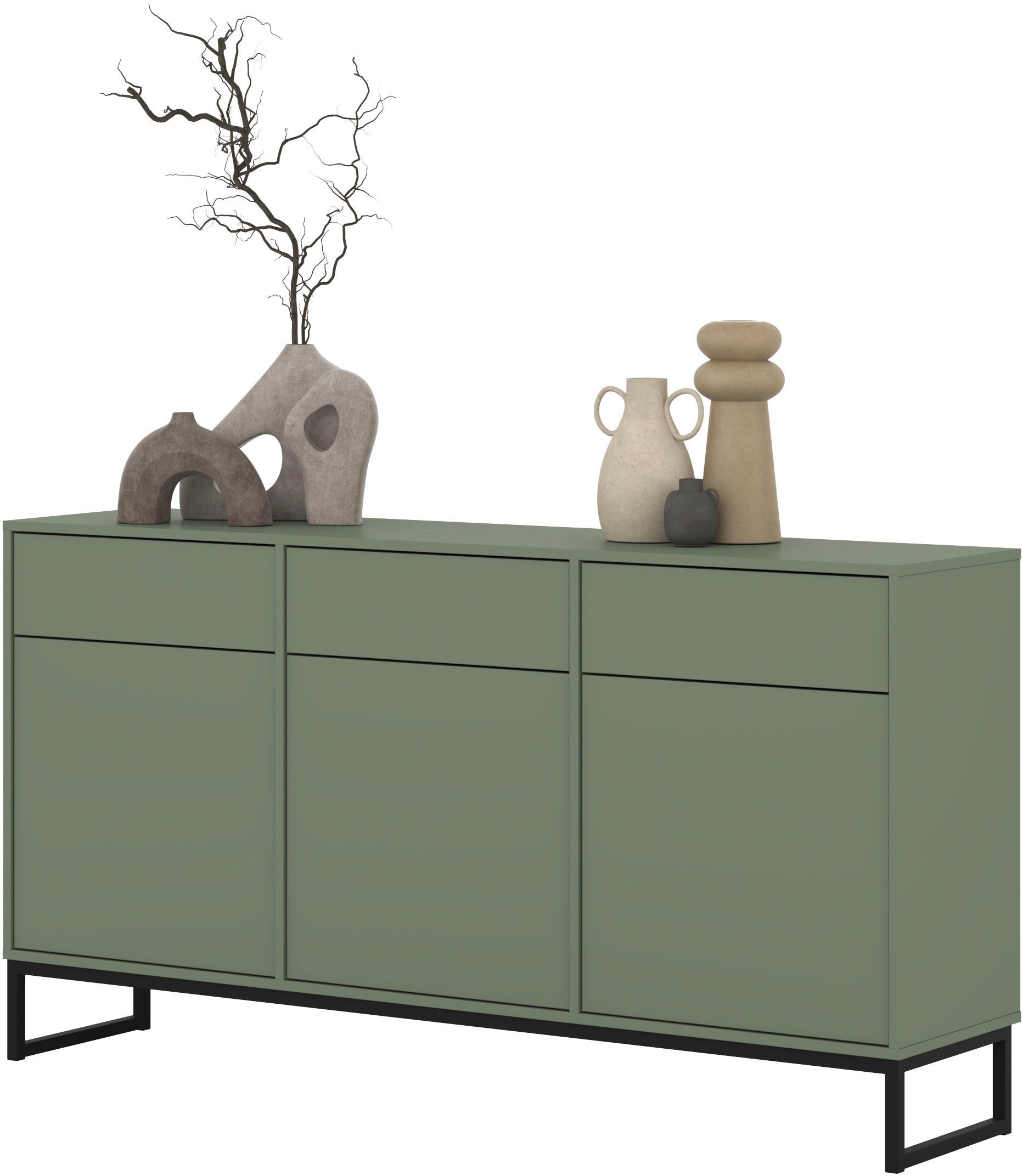 GOODproduct Sideboard »Loft, Breite 157 cm, grifflose Kommode 3 Türen/3 Schubkästen.« Schubladenschrank mit viel Stauraum, Einlegeböden verstellbar