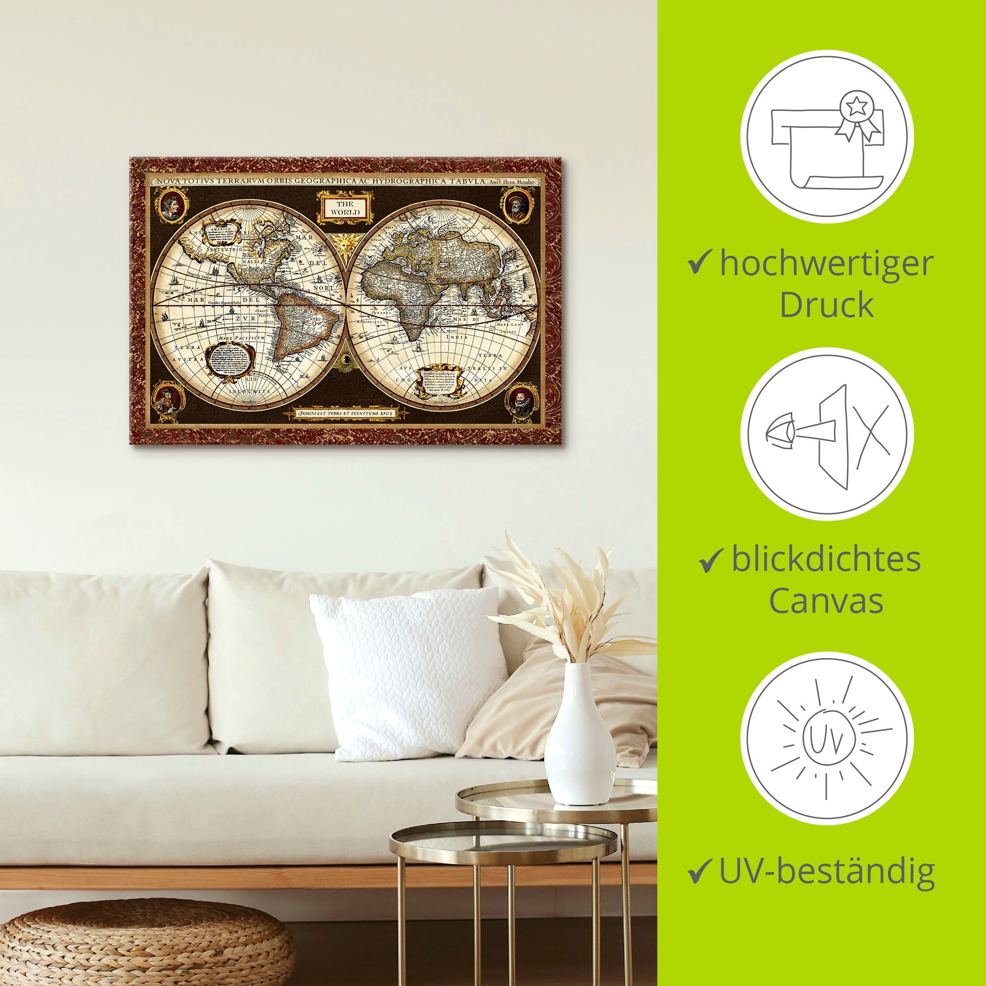Artland Fresque murale »Weltkarte« 1 cuis tlg. en image aluminium, image sur toile, poster en différentes tailles