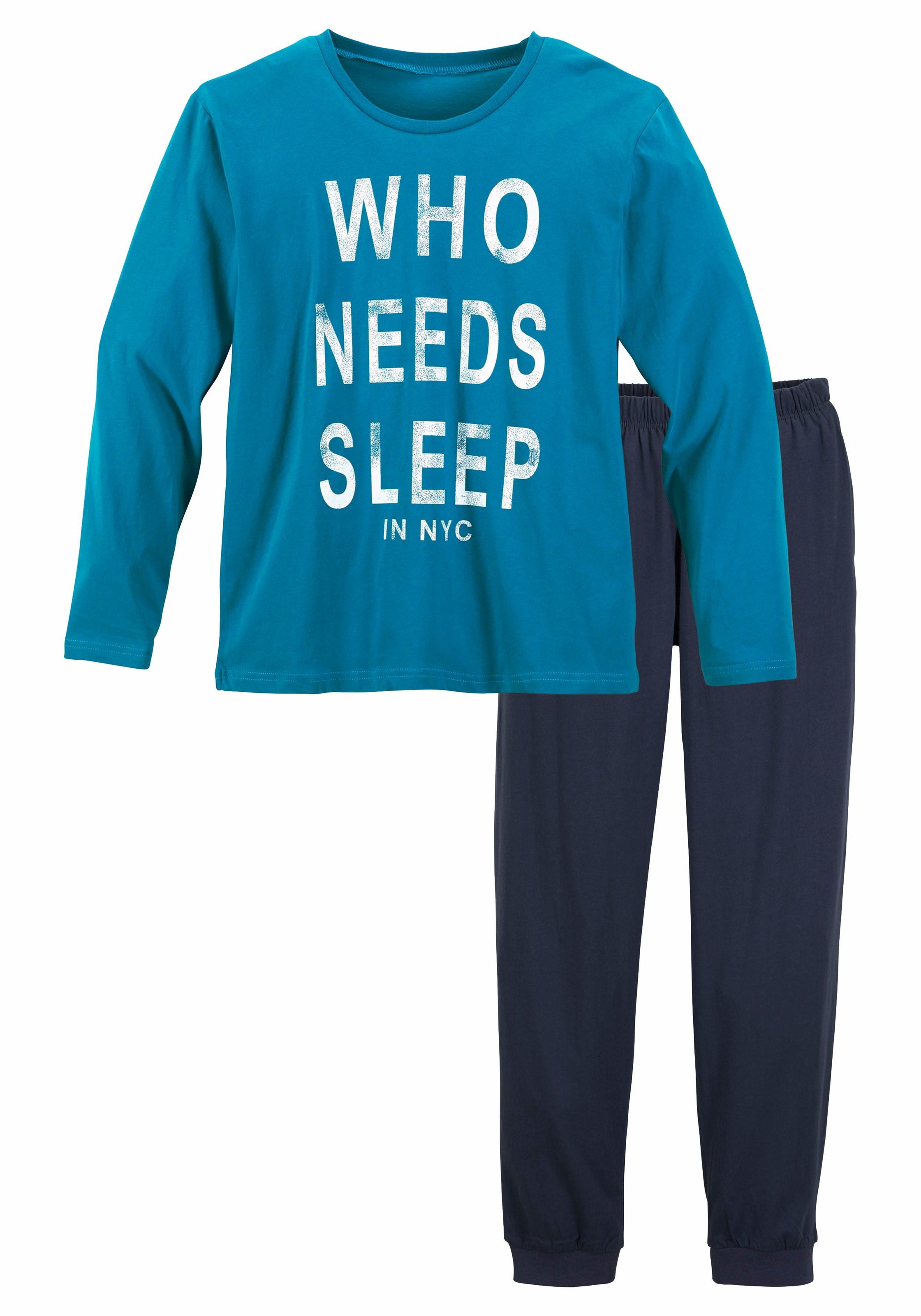 Image of AUTHENTIC LE JOGGER Pyjama 1 Stück, 2 tlg. Schlafanzug mit Spruch "Who needs sleep"