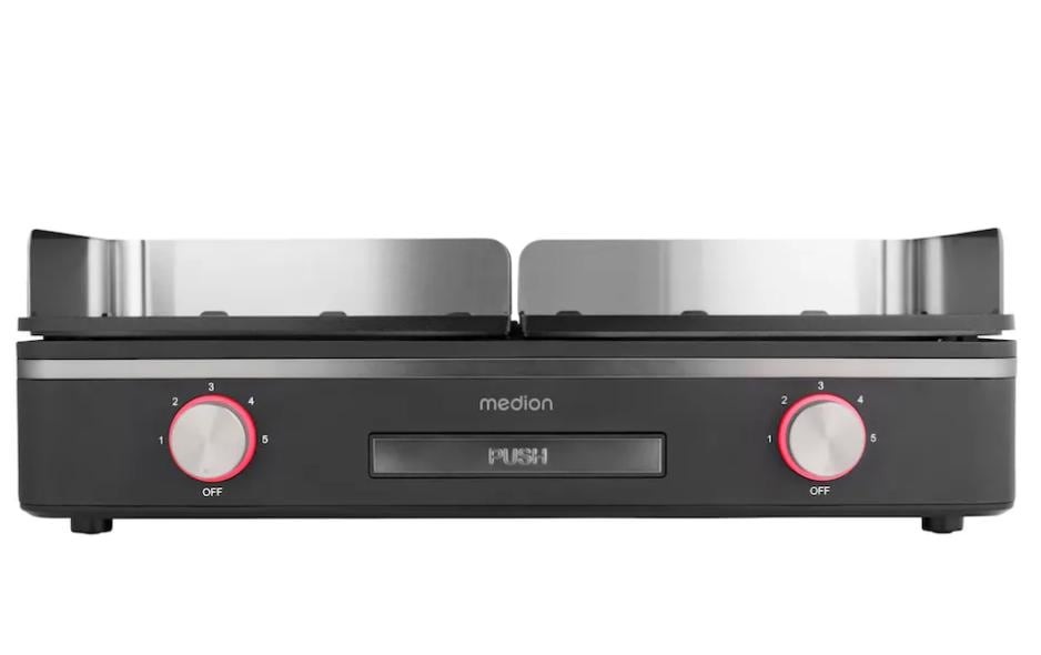 Image of Medion Tischgrill "MD12027, mit Dual-Zonen-System, 2,400 Watt, 2 abnehmbare Platten" 2400 W bis max. 240 C, PFAS Frei, LED-Statusanzeige, IPX4-Schutz