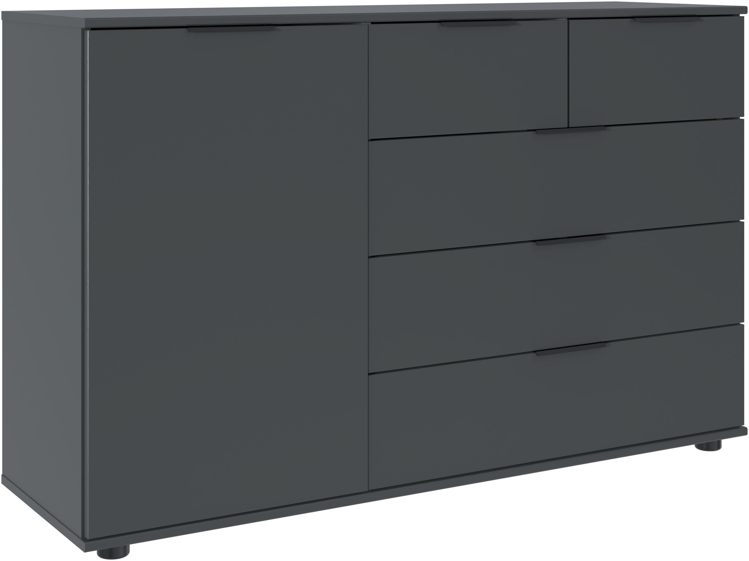 Image of Wimex Kombikommode "Tilburg, Sideboard 130x43x83cm, Made in Germany" mit schwarzen Metallgriffen, Stauraum hinter 1 Tür und in 5 Schubladen