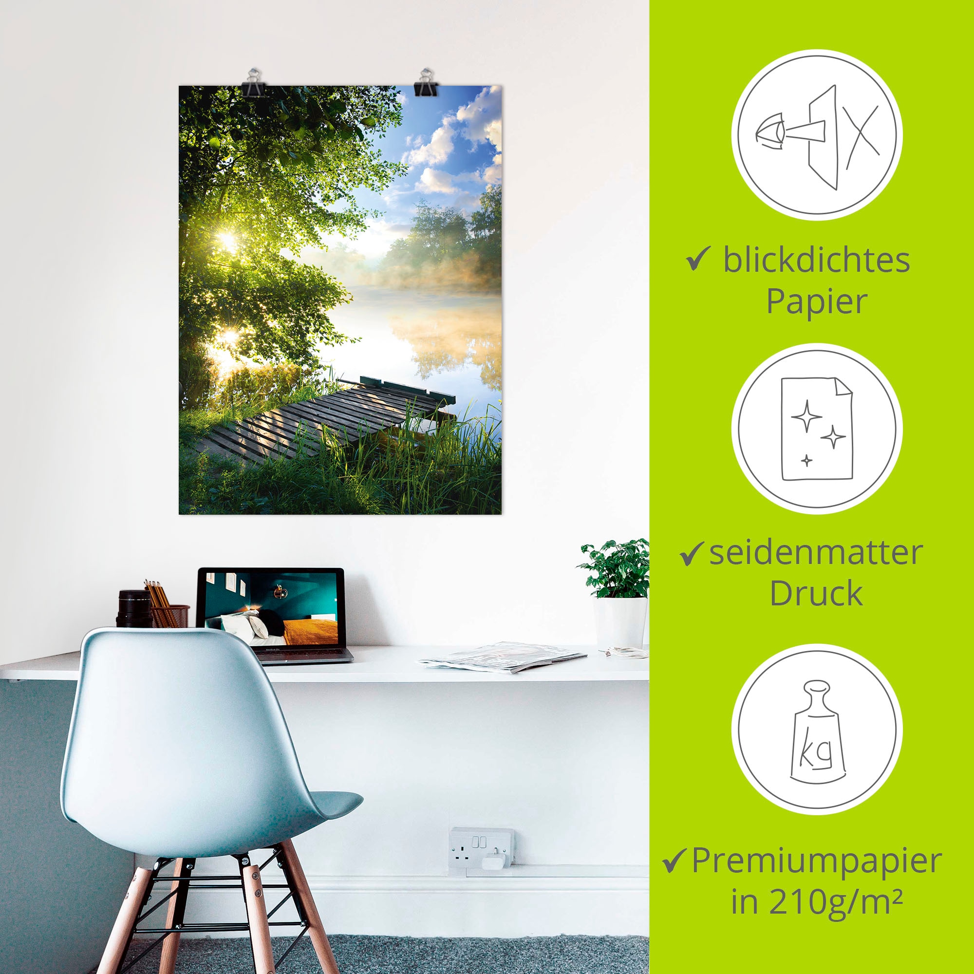 Artland Wandbild »Angelsteg am Morgen« Gewässer 1 Stk. tlg. als Alubild, Leinwandbild, Poster in verschied. Grössen