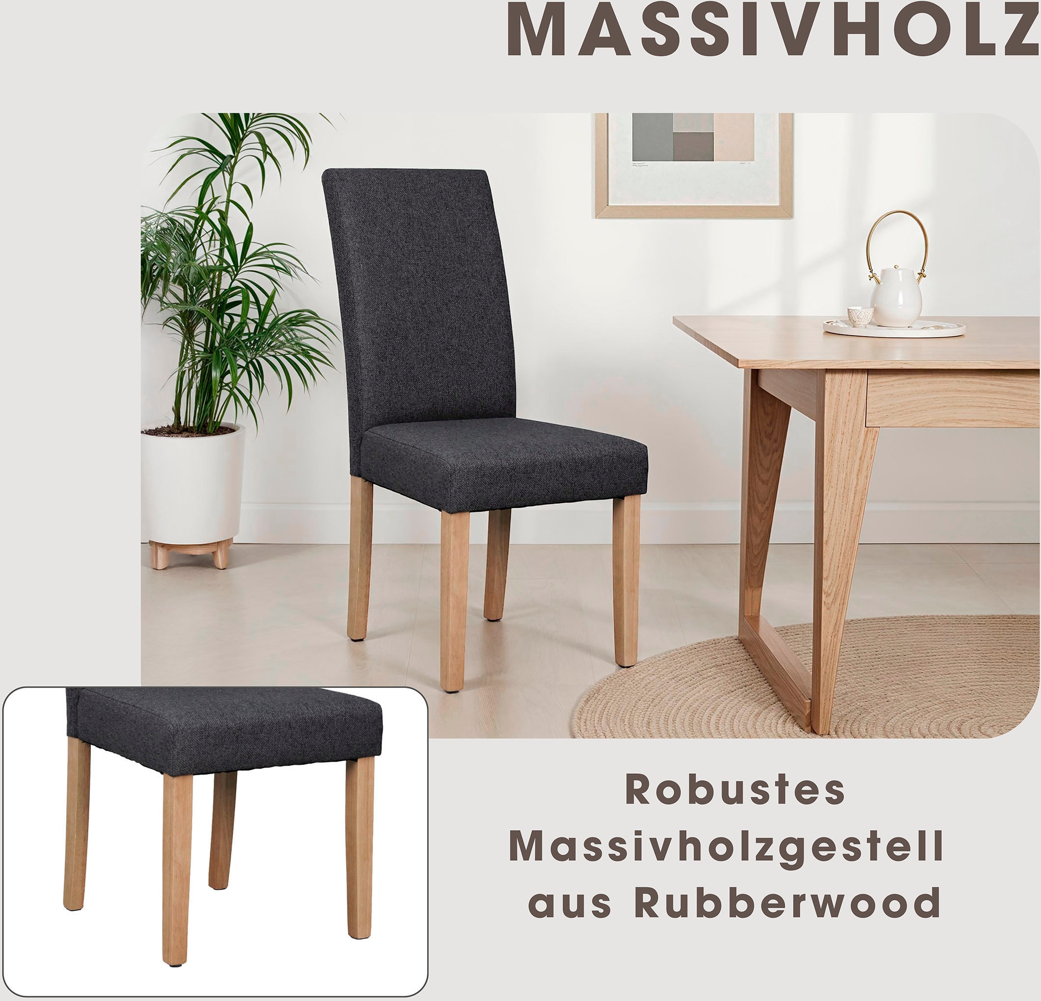 byLIVING Chaise de salle à manger »Elias« (Set) 2 cuismit Massivholz - Gestell und gemütlicher Schaumstoffpolsterung
