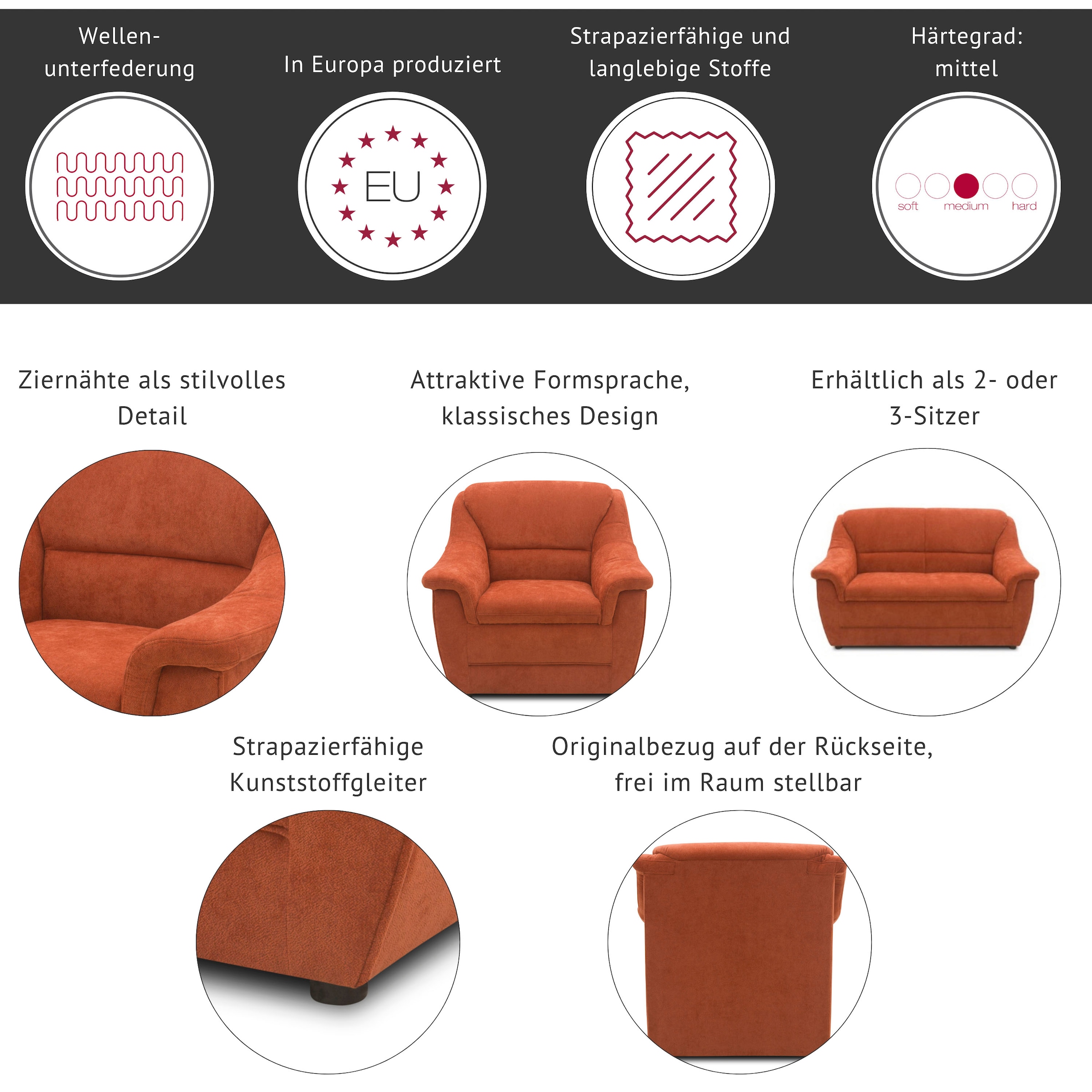 DOMO collection 2-Sitzer »Lale, zeitloses und komfortables Sofa, bequeme Armlehnen«