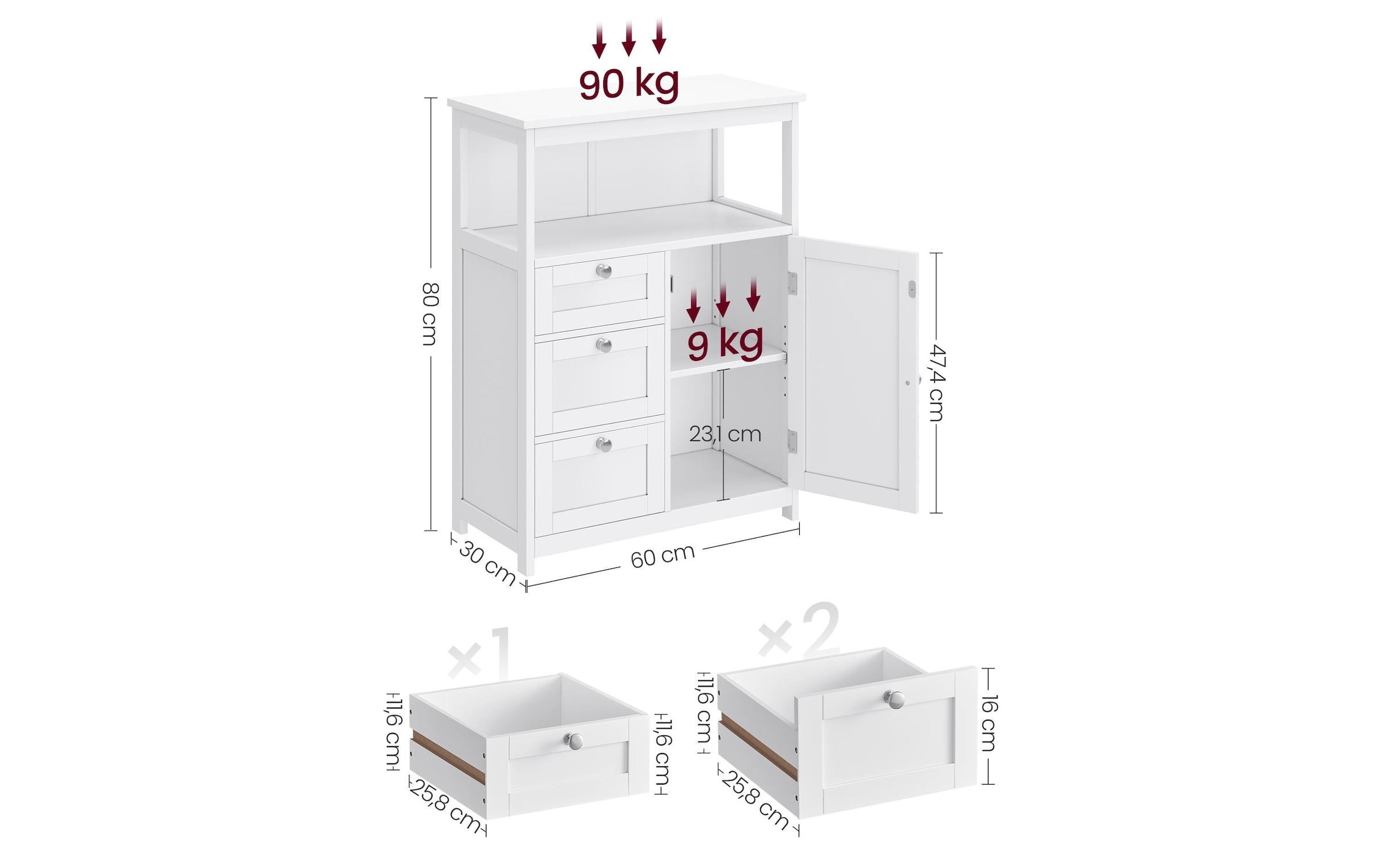 VASAGLE Kommode »Cabinet, MDF, 60 x 80 cm«