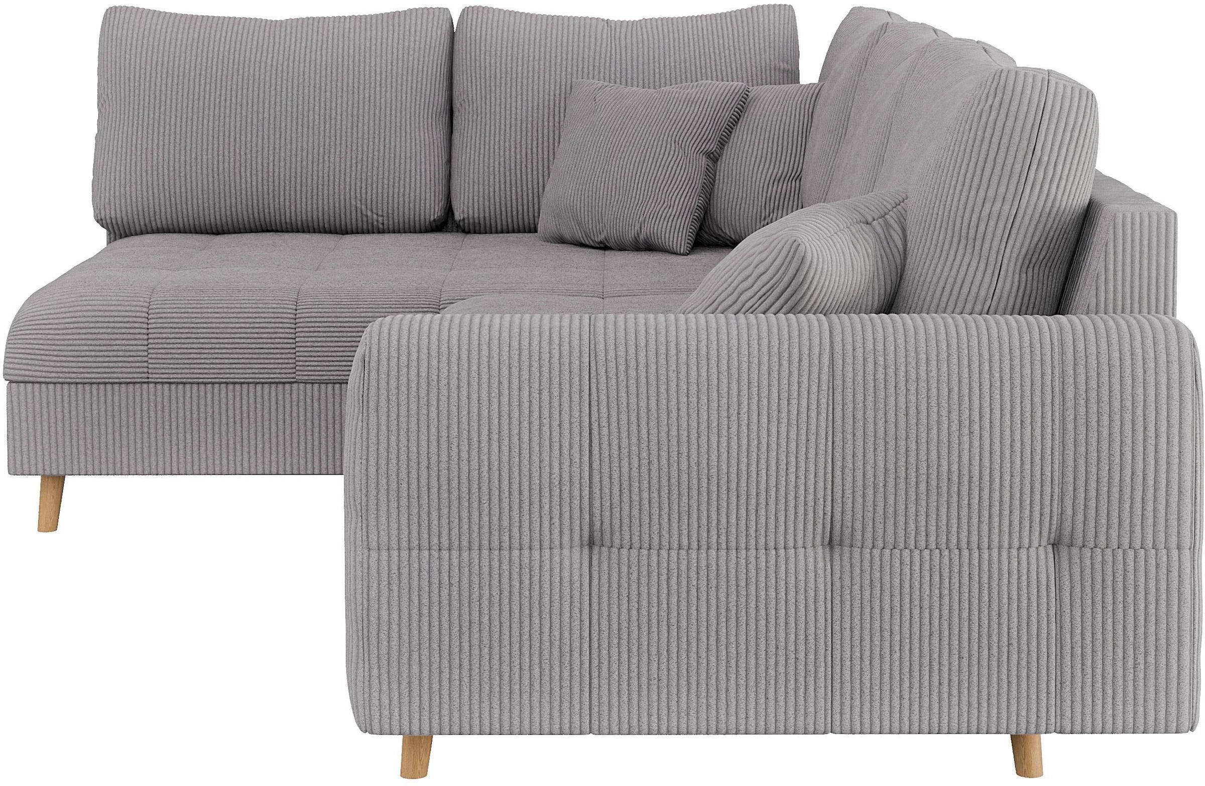 Home affaire Ecksofa »CHARRE L-Form mit Ottomane, Masse B/T/H: 231/161/81 cm«, feine Steppung, lose Rücken- und Zierkissen, auch in Cord und Bouclé