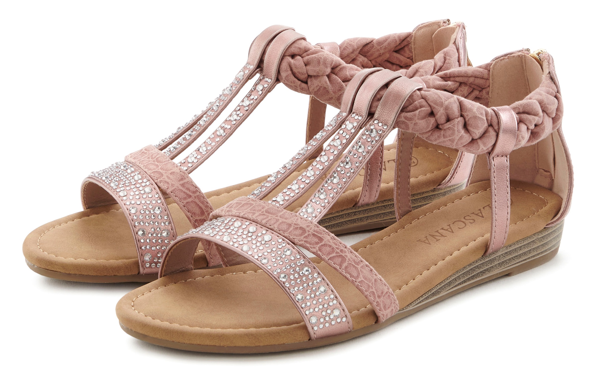 Image of LASCANA Sandale "Sommerschuh, Sandalette" mit Glitzersteinen und kleinem Keilabsatz im Festival-Look VEGAN