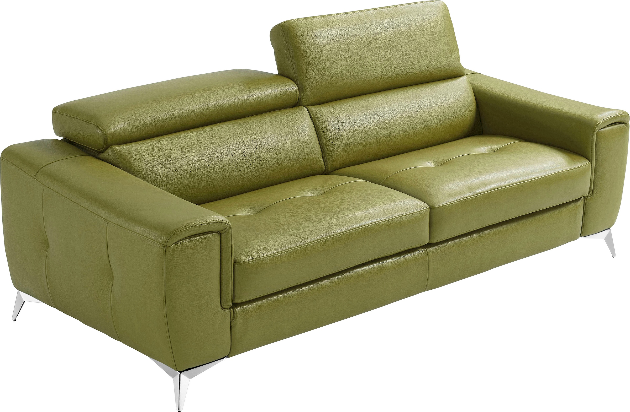 Image of Egoitaliano 2,5-Sitzer "Francine, Designsofa, Loungesofa, Breite 213 cm, Fussfarbe chrom" Designfuss, Leder BULL, salbei