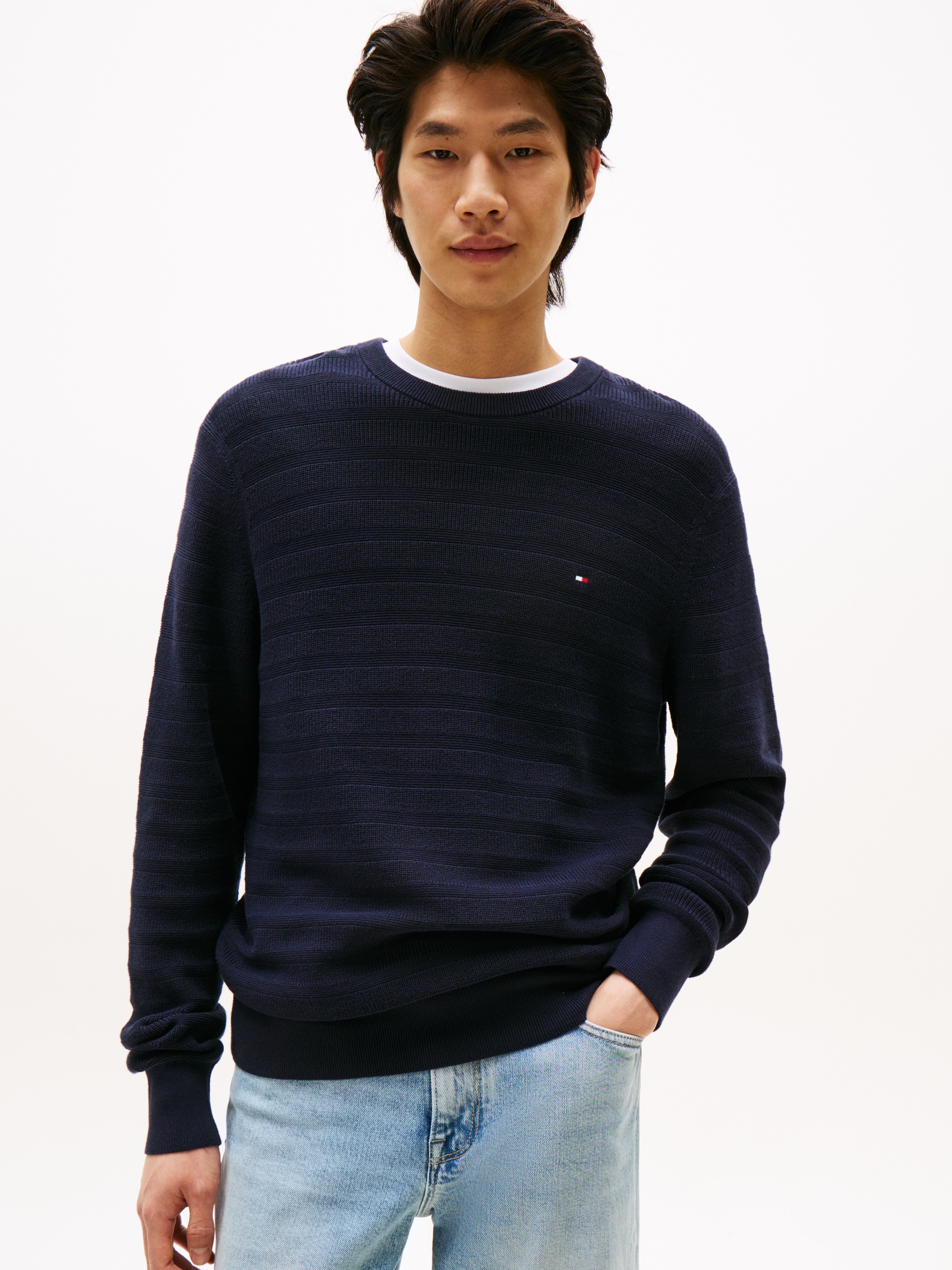 Image of Tommy Hilfiger Rundhalspullover "STRIPE STRUCTURE" regular fit, leicht überschnittene Schultern