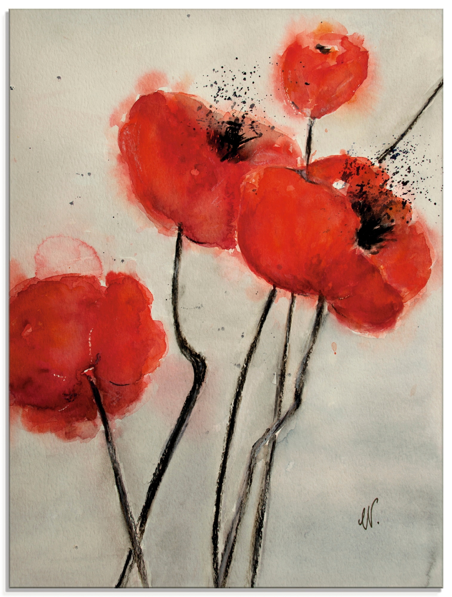 Glasbild »Roter Mohn«, Blumen, (1 St.), in verschiedenen Grössen