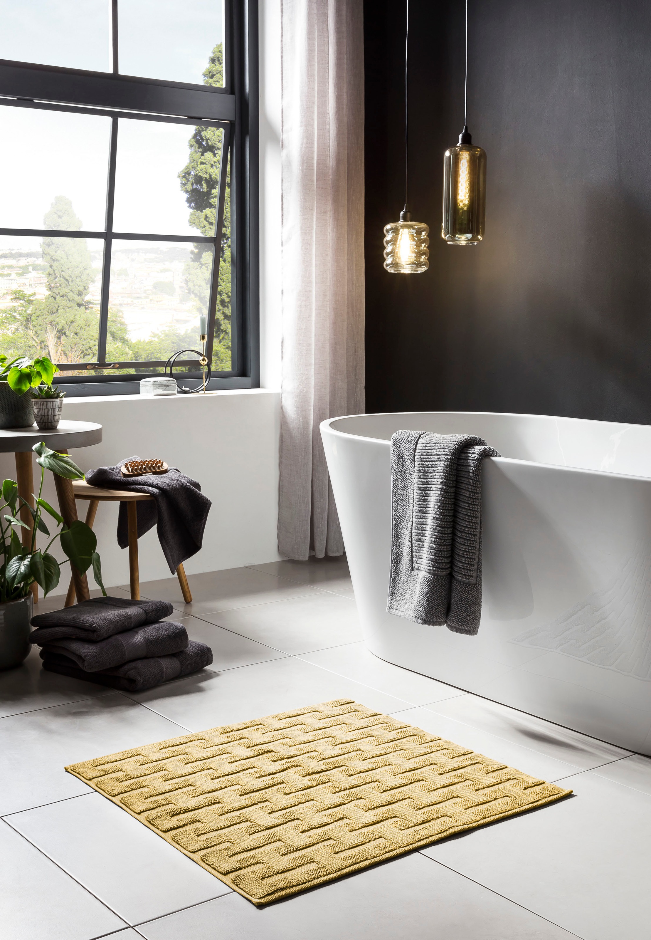 done.® Badematte »Delia«, rutschhemmend beschichtet, fussbodenheizungsgeeignet, Badteppich, Uni-Farben, Hoch-Tief Effekt, reine Baumwolle, waschbar