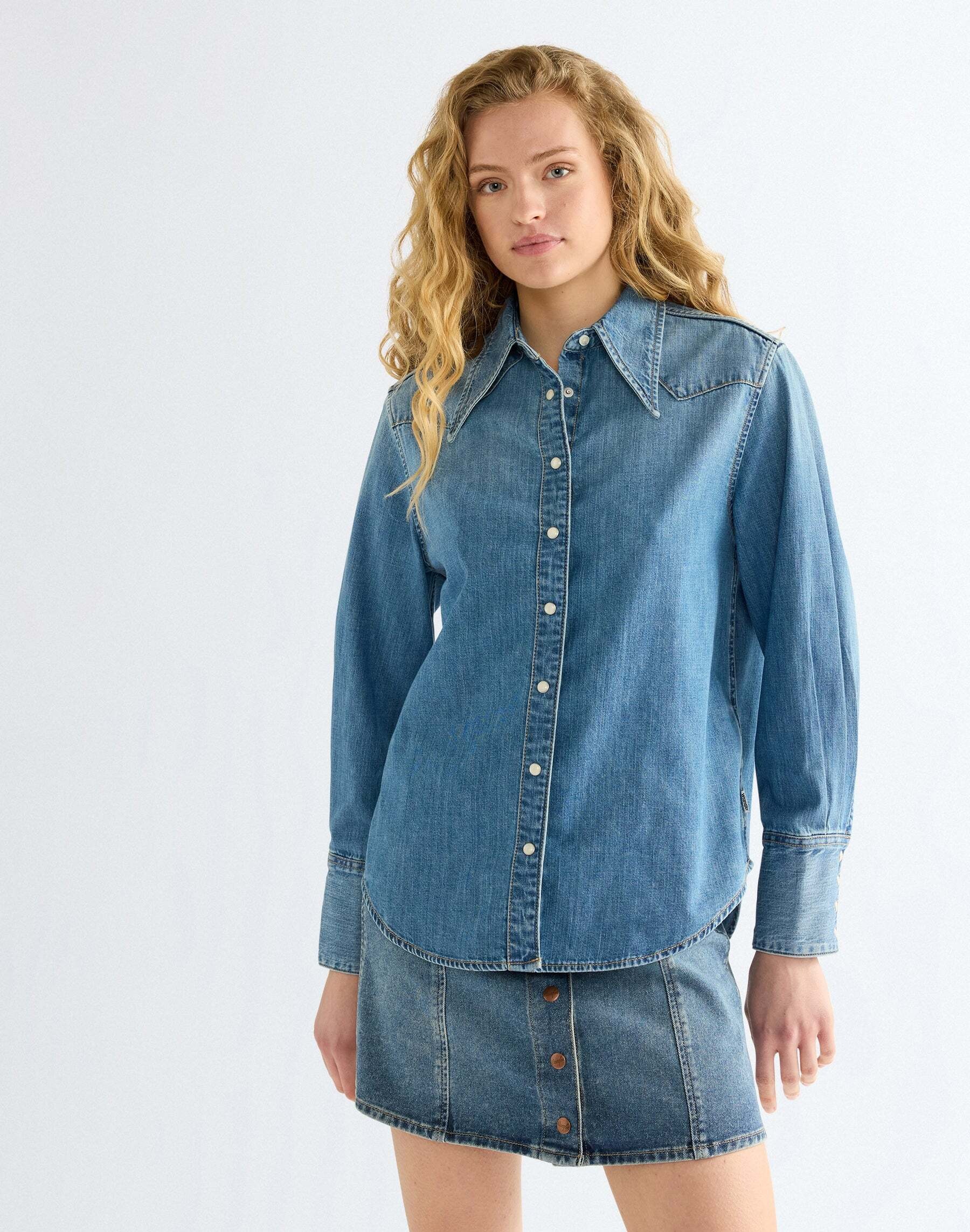 Image of Wrangler Jeansbluse "WRANGLER Jeanshemd Drama Collar"