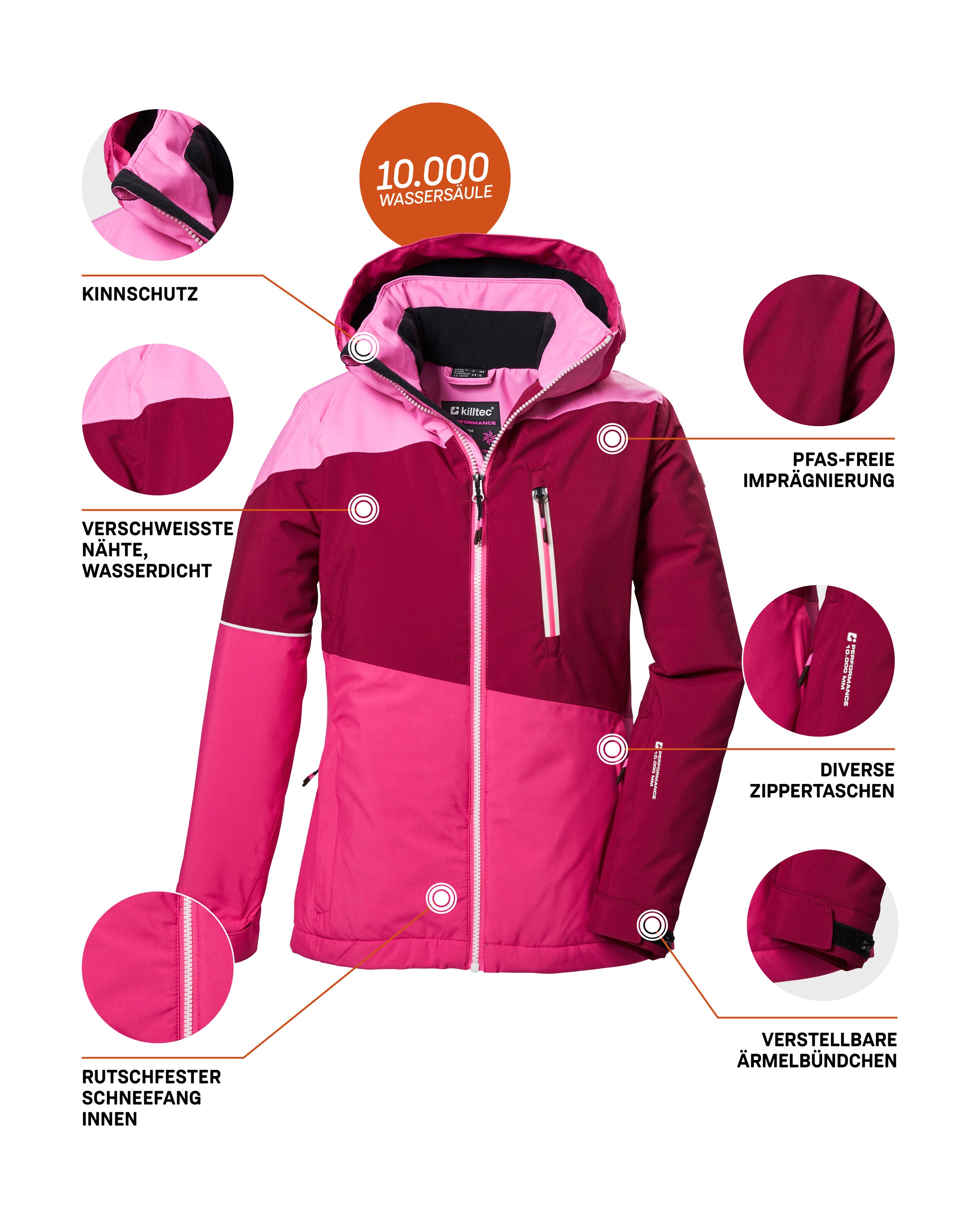 Killtec Veste de ski »KSW 331 GRLS SKI JCKT« Atmungsaktive, wasserdichte Jacke mit Fleece-Innenseite, Skipasstasche