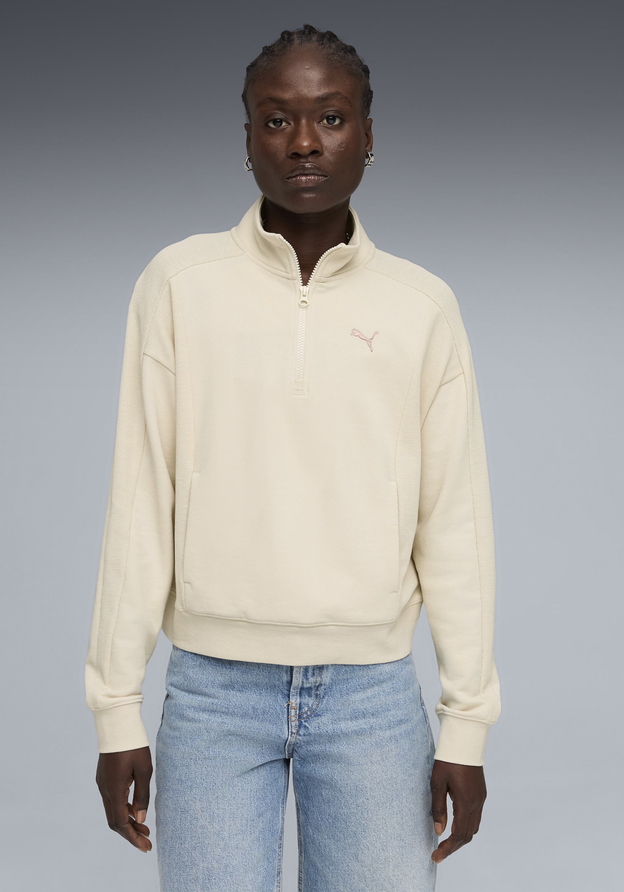 Image of PUMA Langarmshirt "CLASS RELAXED HALF-ZIP CREW" mit Stehkragen, mit Reissverschluss, mit Eingrifftaschen