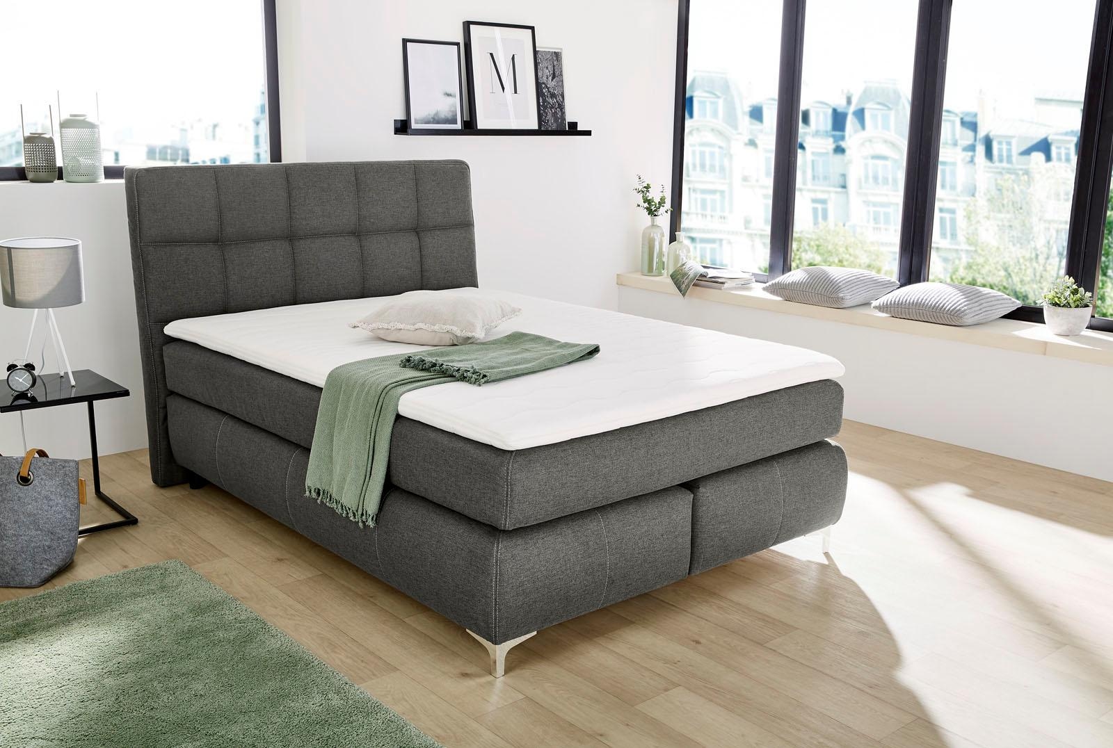 Image of Jockenhöfer Gruppe Boxspringbett "BEA inkl. TTFK-Matratze H3" mit Kaltschhaum-Topper, Strukturstoff, 140 cm x 200cm