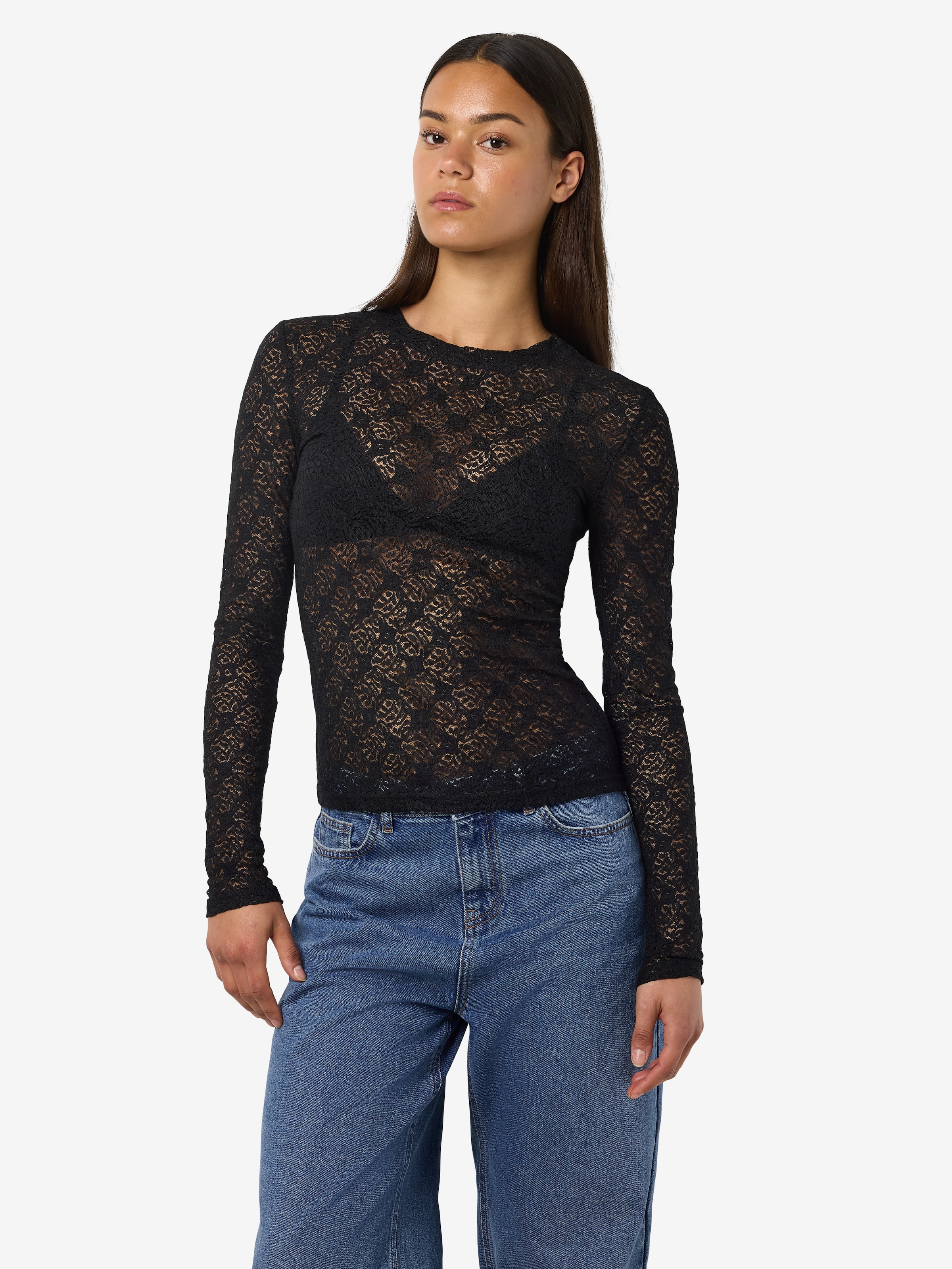 Image of Noisy may Spitzenshirt "NMJUDITH L/S LACE TOP NOOS" Kunstfaser, regular fit