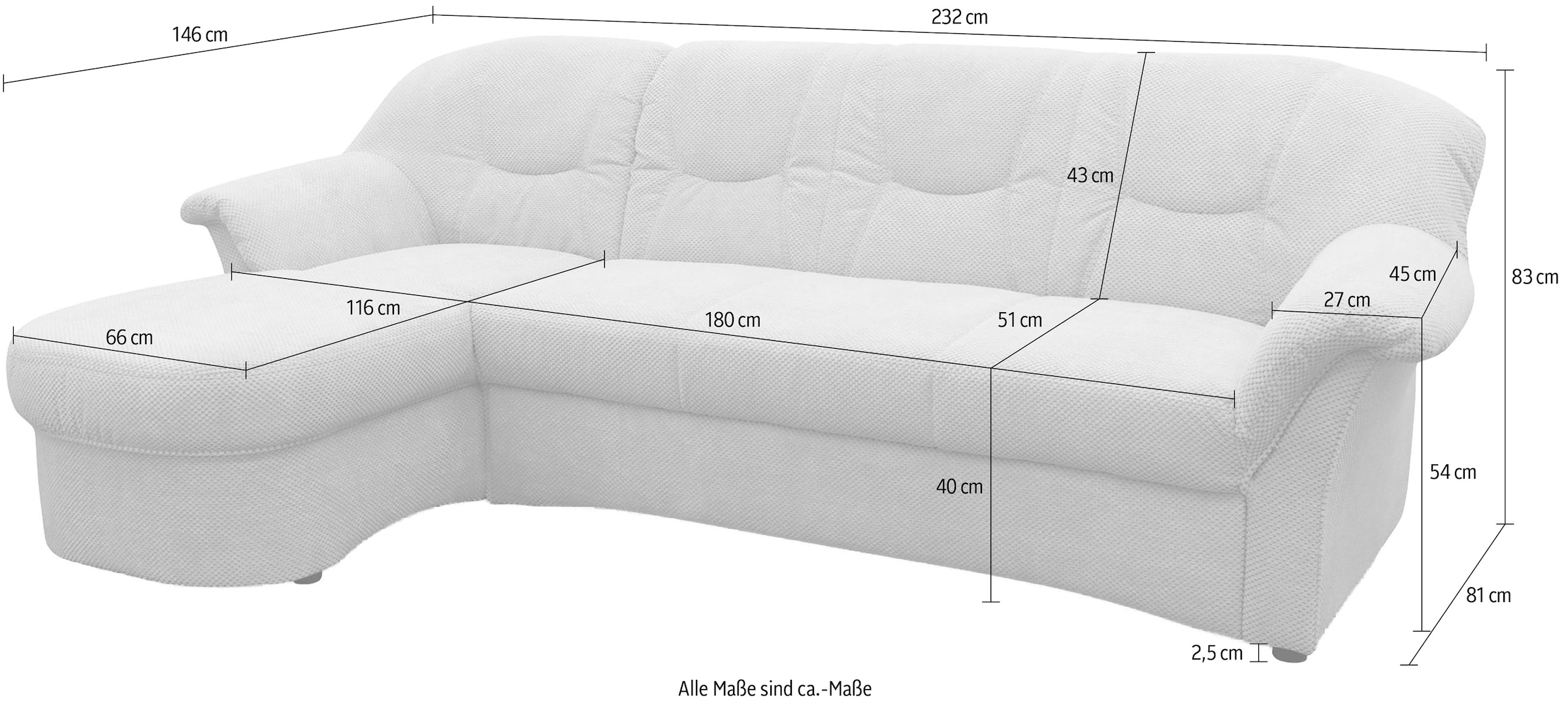 GOODproduct Ecksofa »Langelland 232 x 146 cm, auch mit Schlaffunktion, mittelfester Sitz« L-Form, mit Federkern, pflegeleichter, weicher Luxus-Microfaser