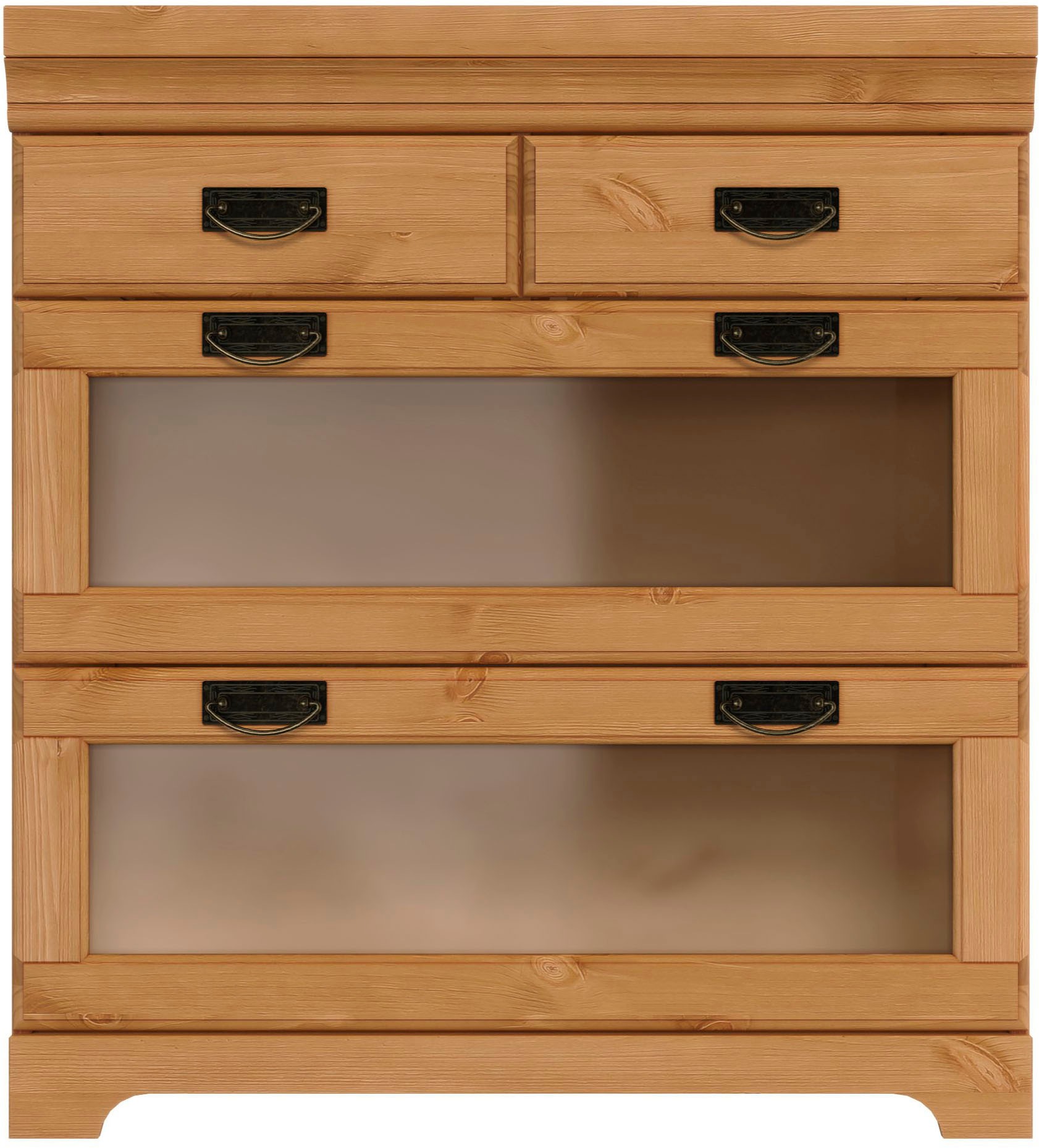 Image of GOODproduct Unterschrank "Rügen" Breite 80 cm, Kiefer massiv, Schubkästen mit Glaseinsatz