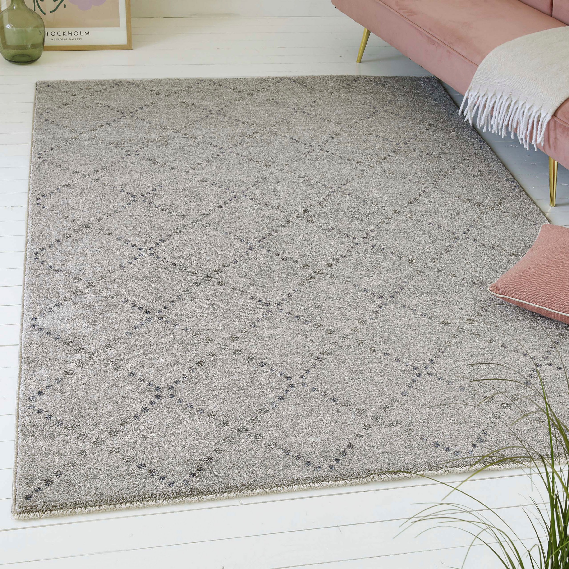 Image of GOODproduct Teppich "Thoren" rechteckig 12 mm Höhe weicher Kurzflor, Rautenmuster mit Fransen, Wohnzimmer, Schlafzimmer