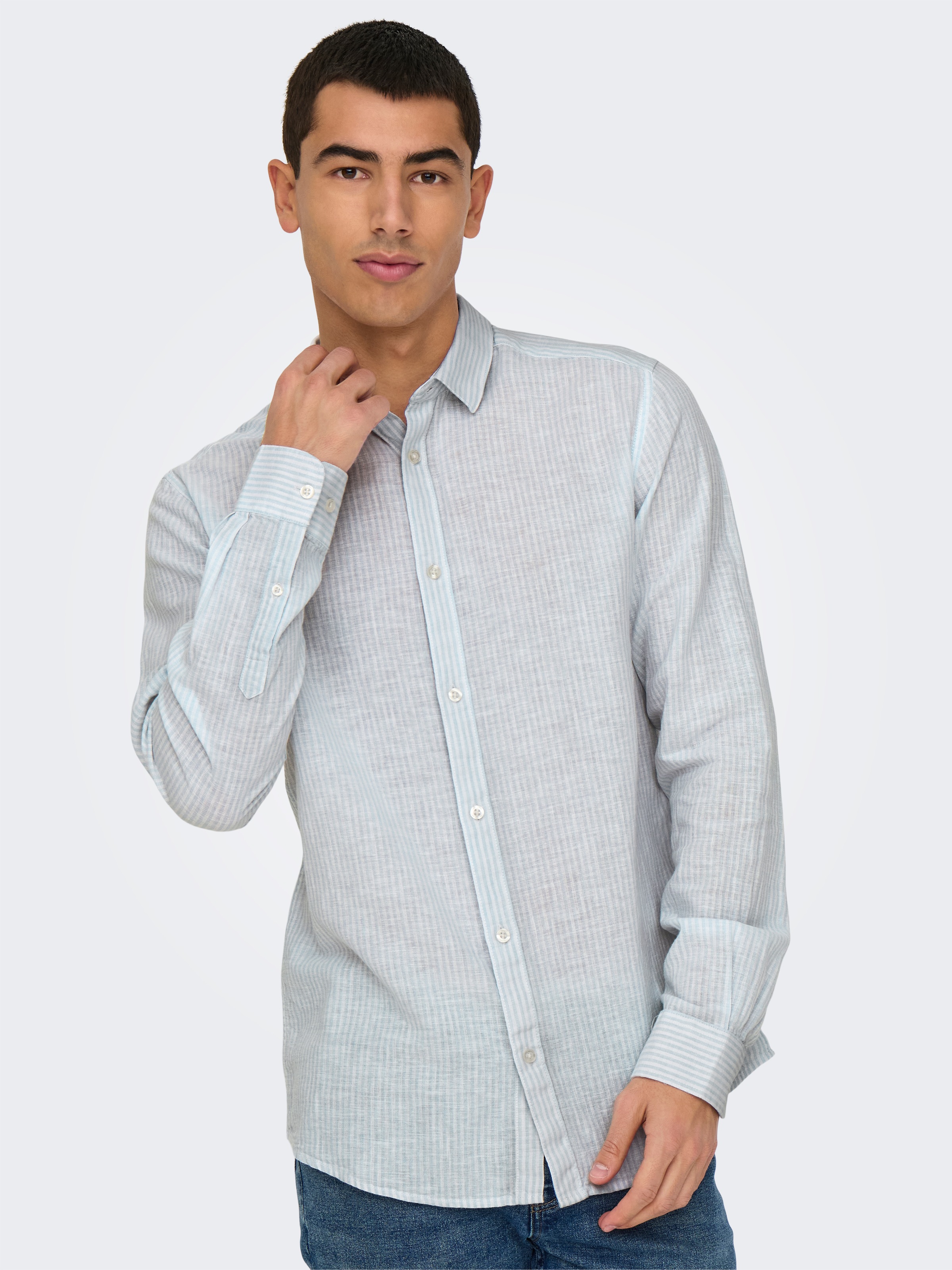 ONLY & SONS Kurzarmhemd »ONSCAIDEN LS STRIPE LINEN SHIRT 660 NOOS«