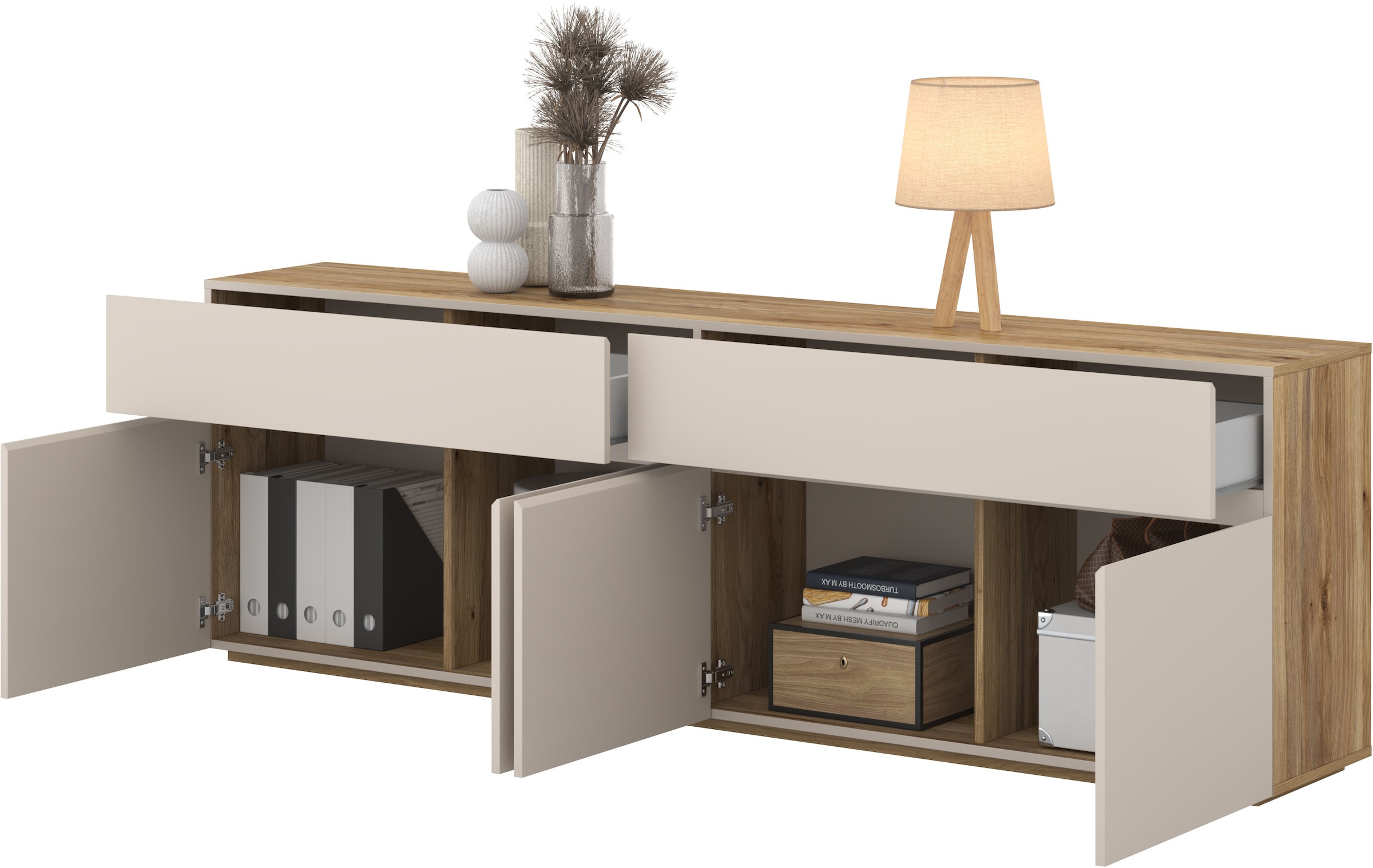 INOSIGN Sideboard »Criss, Breite 200 cm moderne grifflose Kommode 4Türen/4SK« Schubladenkommode mit viel Stauraum, vielseitig einsetzbar