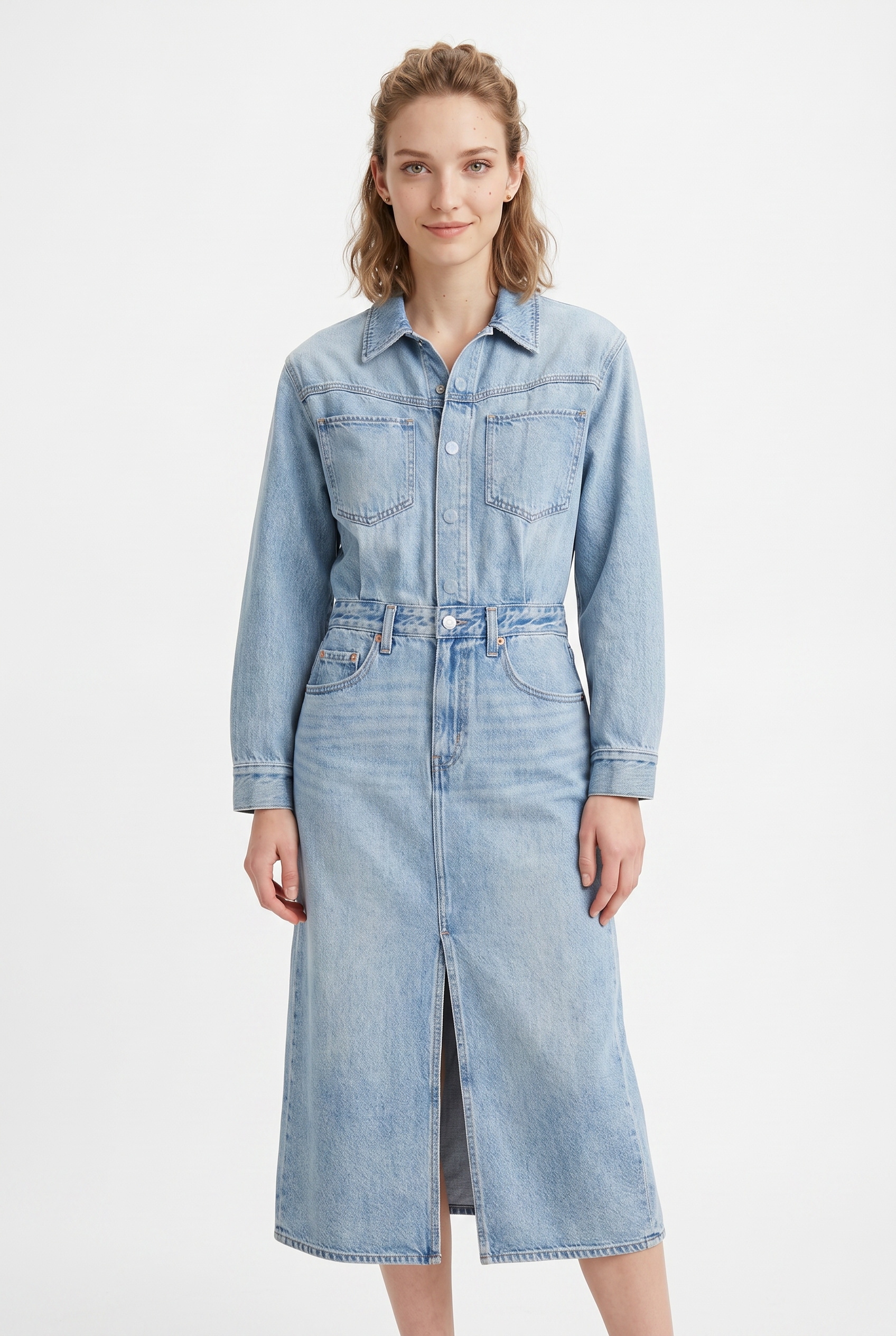 Image of Levis Jeanskleid "WESTERN DENIM MID" Denim-Midi-Hemdkleid