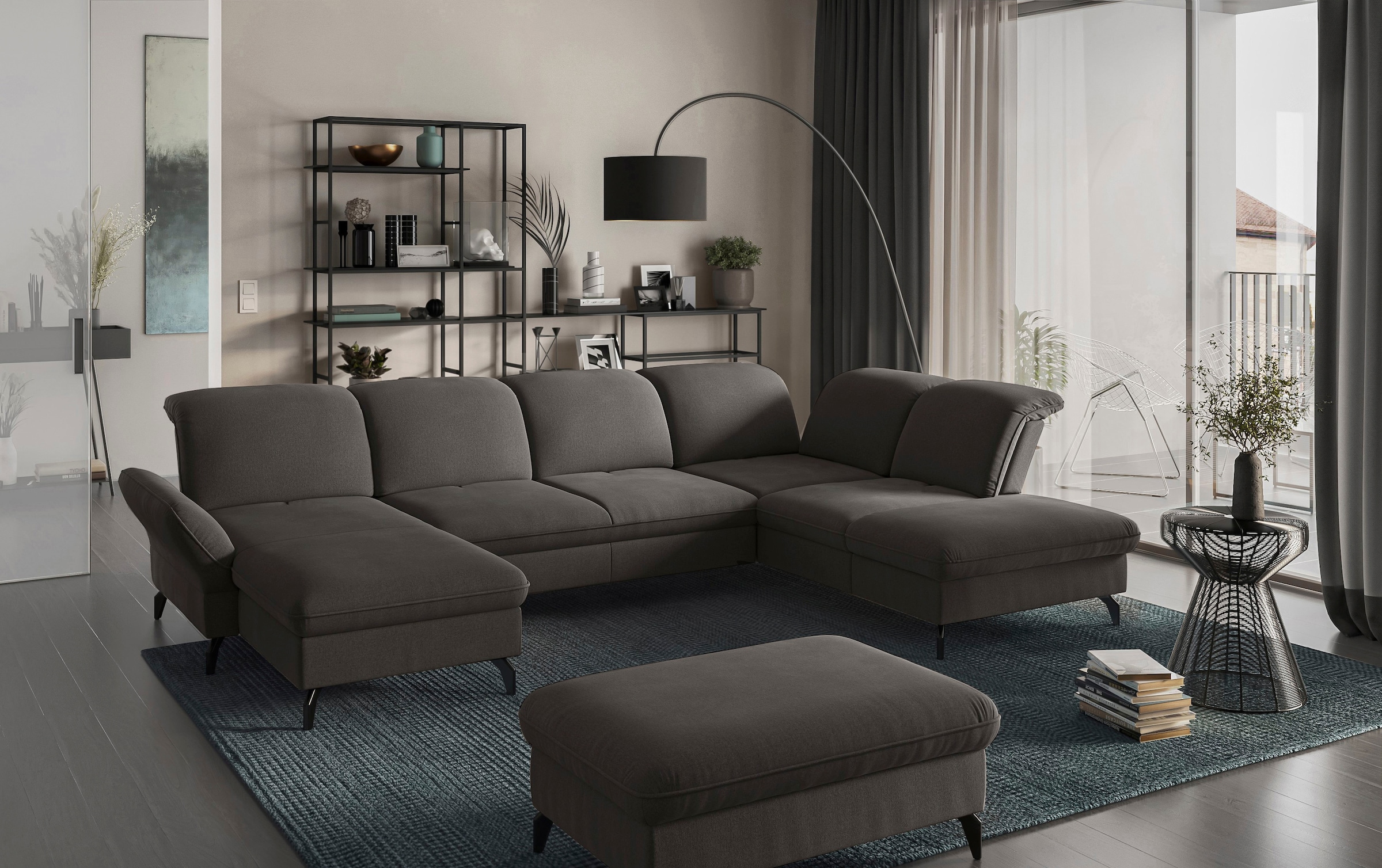 sit&more Wohnlandschaft »Leandro U-Form«, Wahlweise mit Bett-, Kopfteil - und Armlehnfunktion, sowie Bettkasten