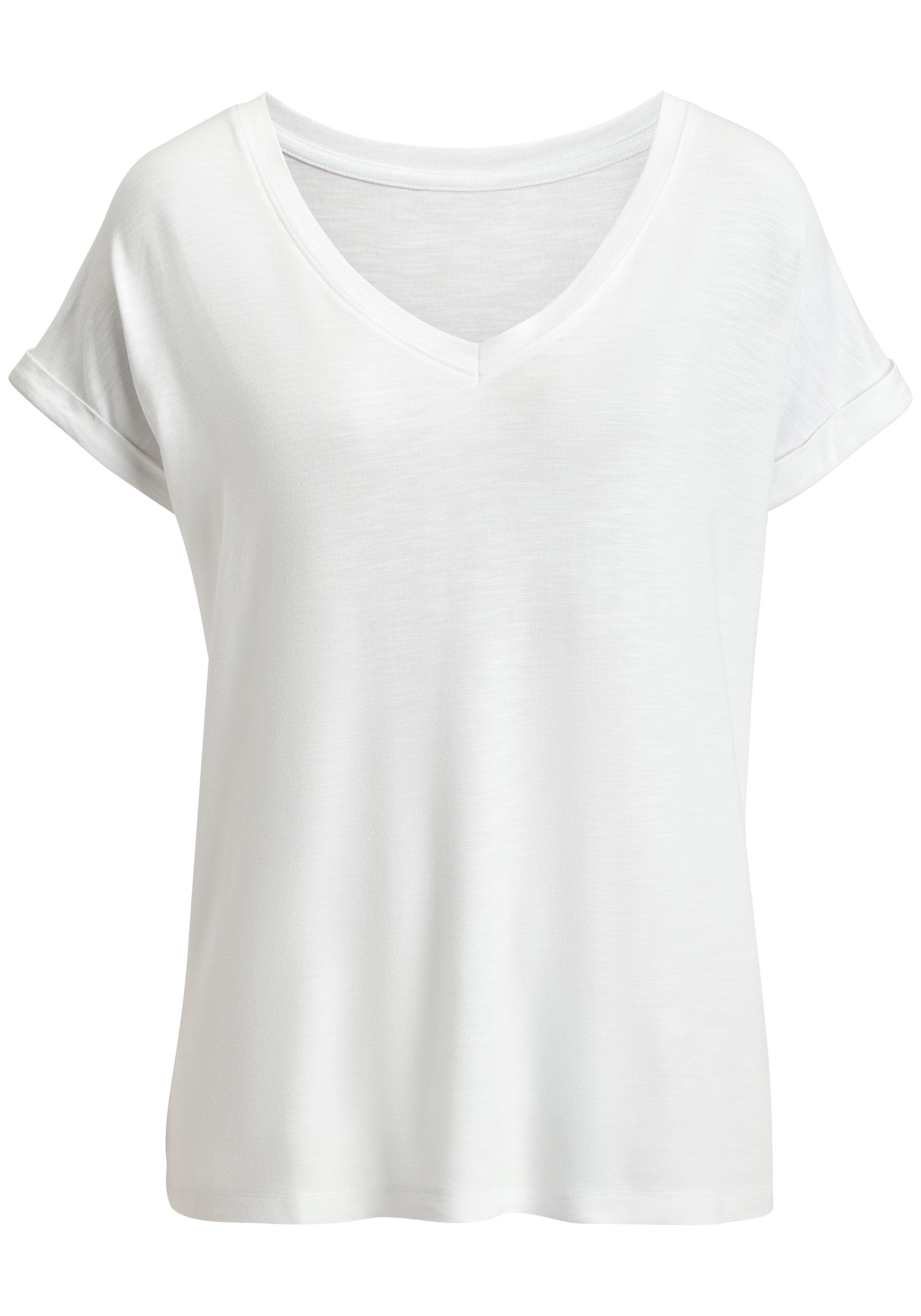 Beachtime V-Shirt »mit fixiertem Ärmelumschlag« 2 aus luftiger Viskose-Qualität